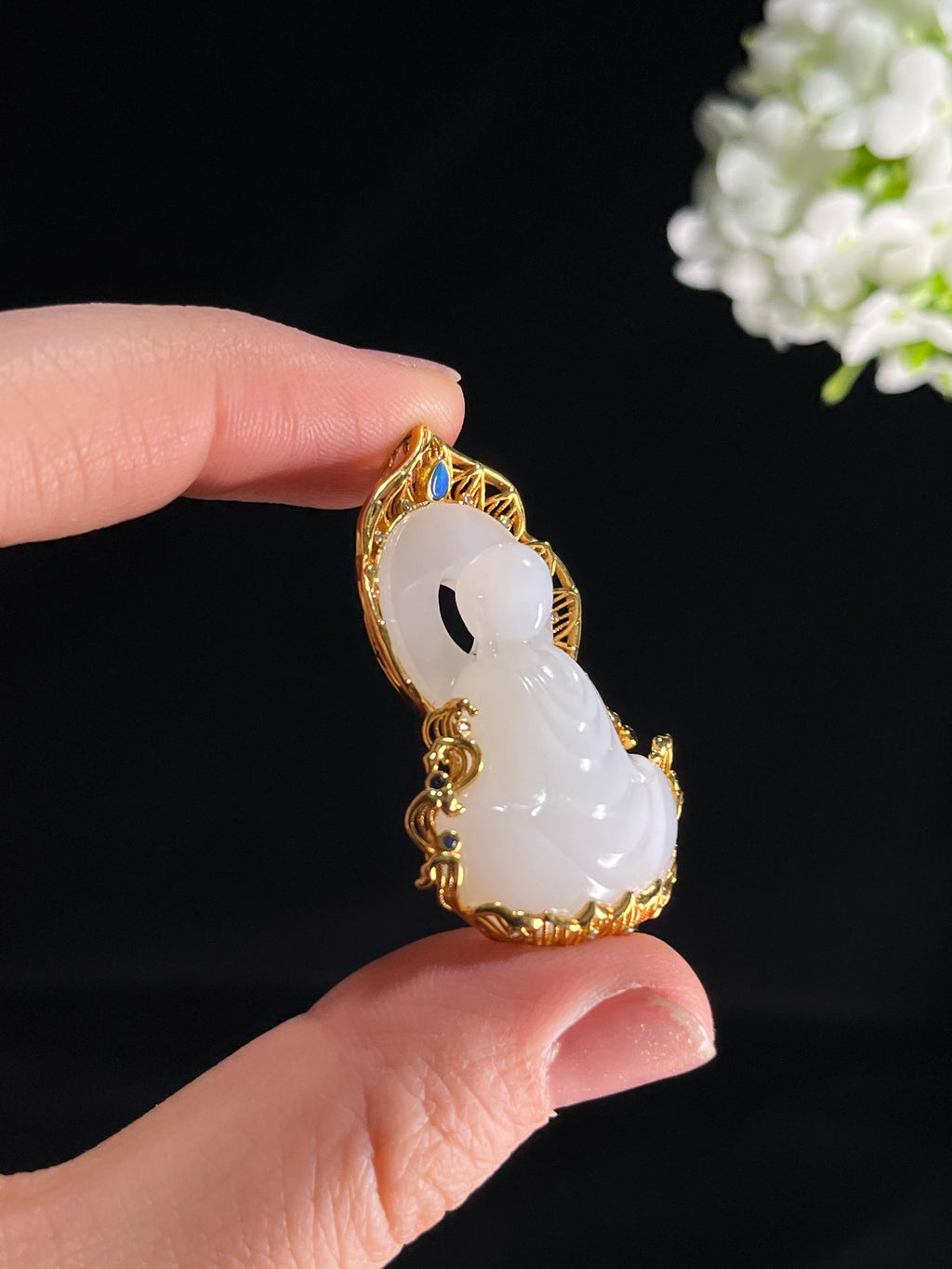 18k金镶和田玉“圣境禅心”挂件3（两件一起卖）（yc267157）