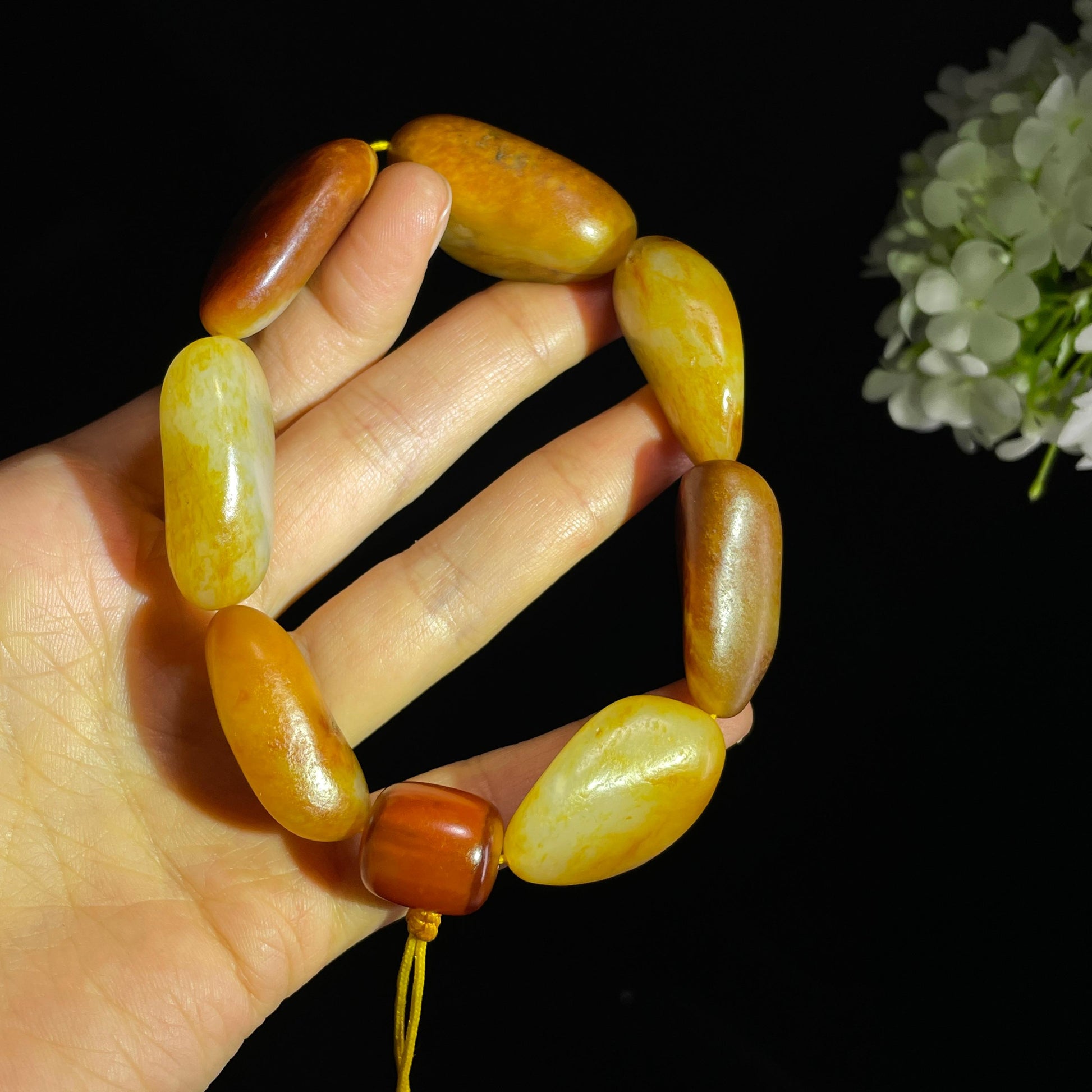 和田玉白玉红沁洒金皮红皮原籽手串（yc355844）