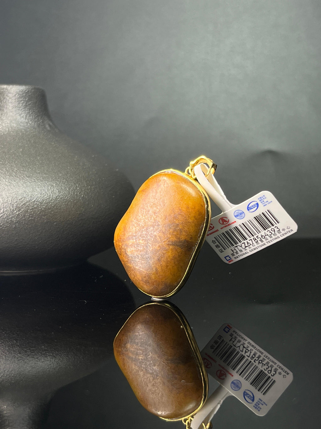 新疆和田玉籽料原石黄沁18k金镶玉吊坠3（yc243612）