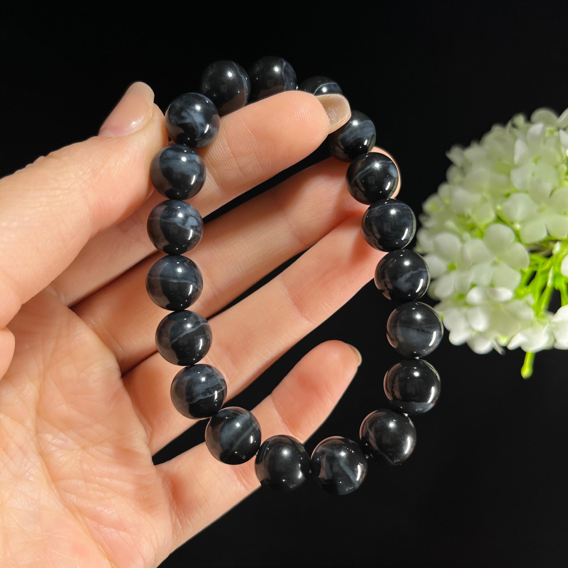 和田玉青花圆珠手串（19颗）（yc389106）