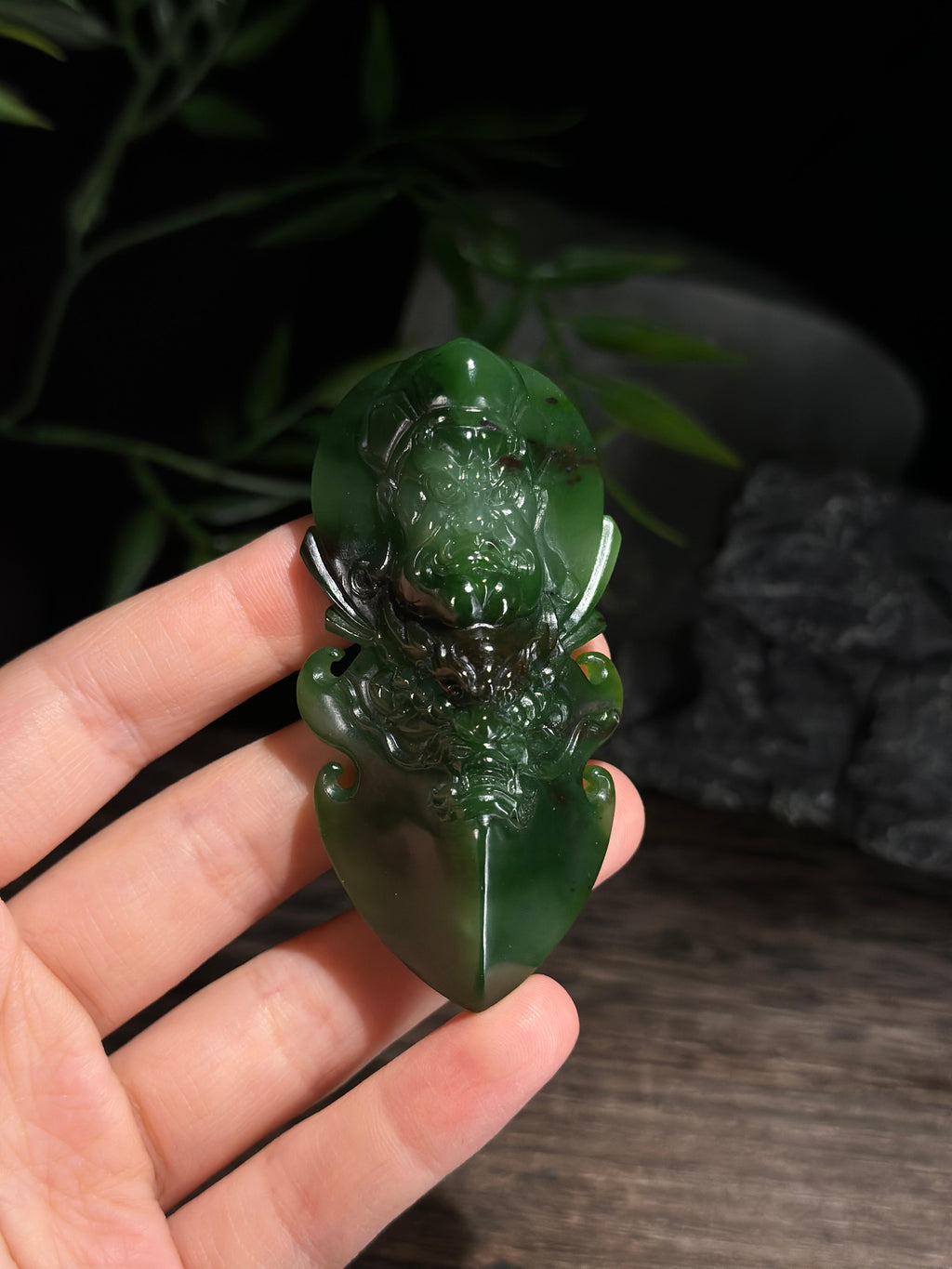 和田玉碧玉大威德金刚雕刻降魔杵挂件（yc728959）