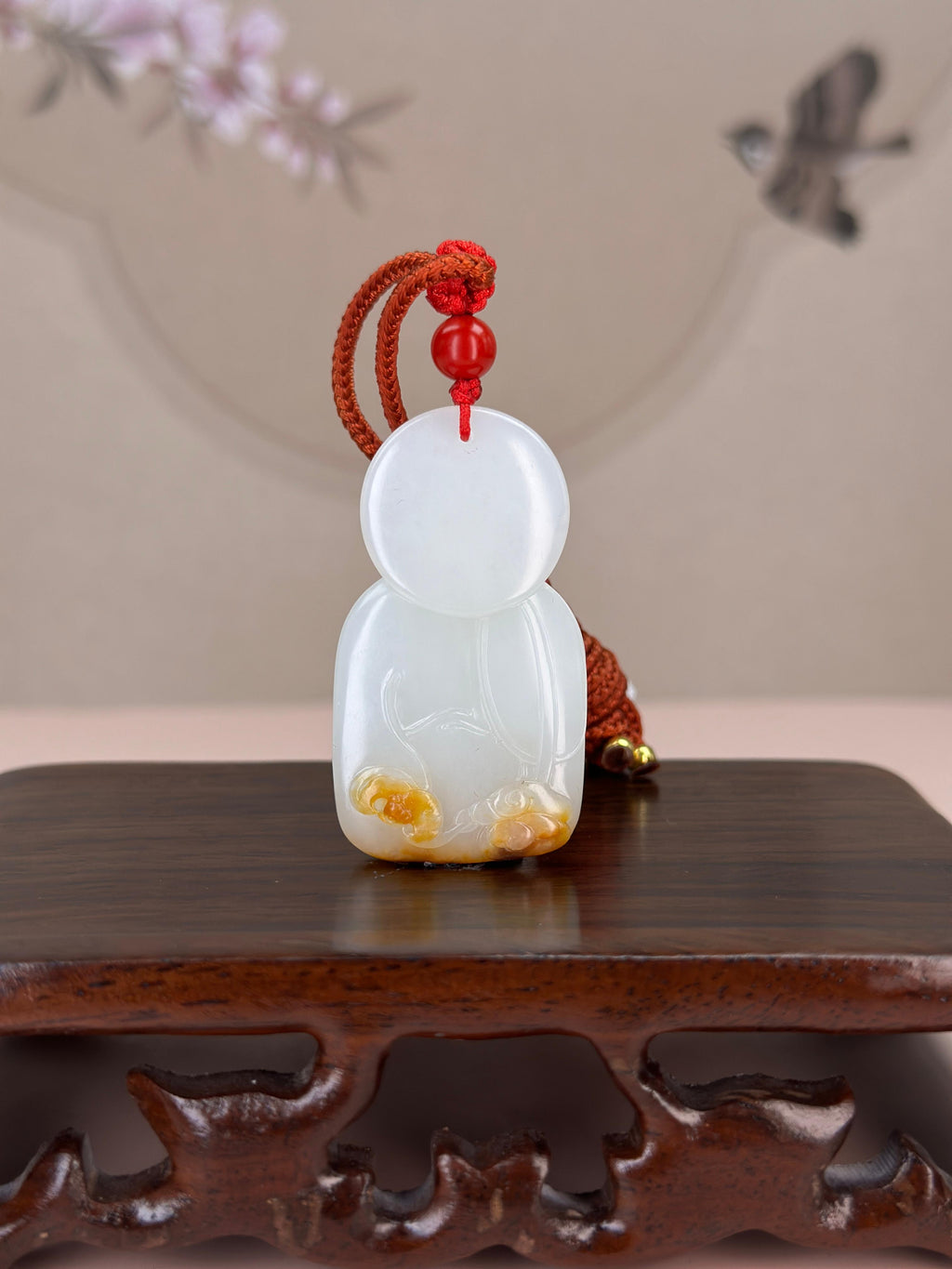 精品新疆和田玉红皮白玉籽料元宝弥勒佛挂件（yc766352）