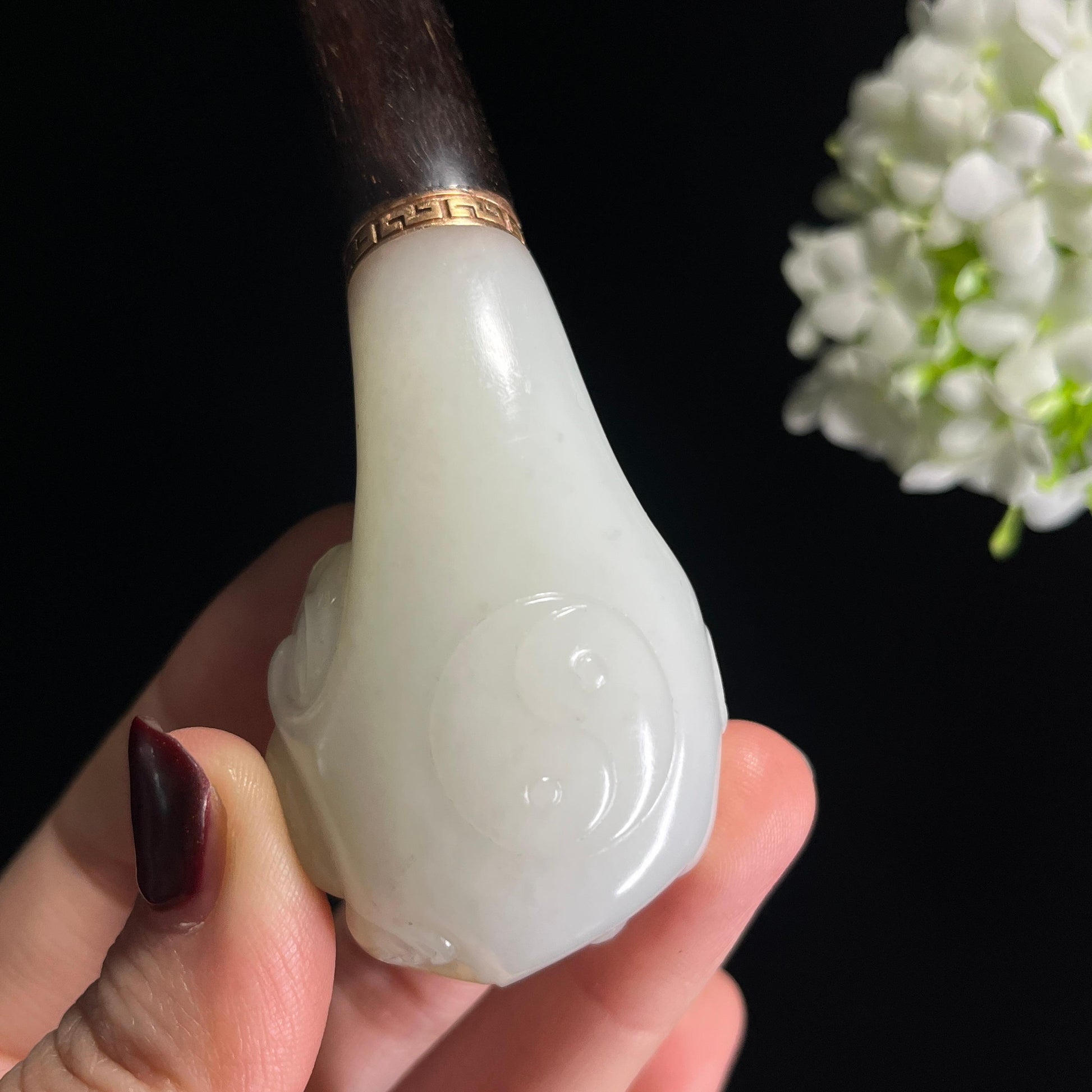 和田玉羊脂白玉洒金皮籽料烟斗（yc337062）