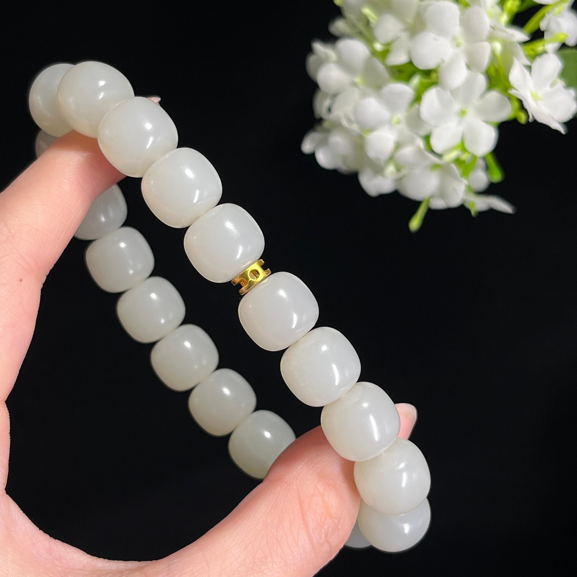 和田玉白玉“月珠清辉”籽料手串（yc300968）