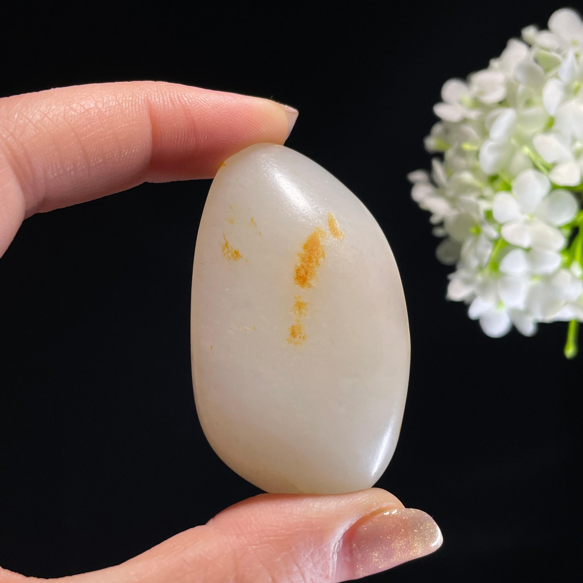 和田玉一级白洒金洒红皮“金枫落雪”籽料原石（yc311822）