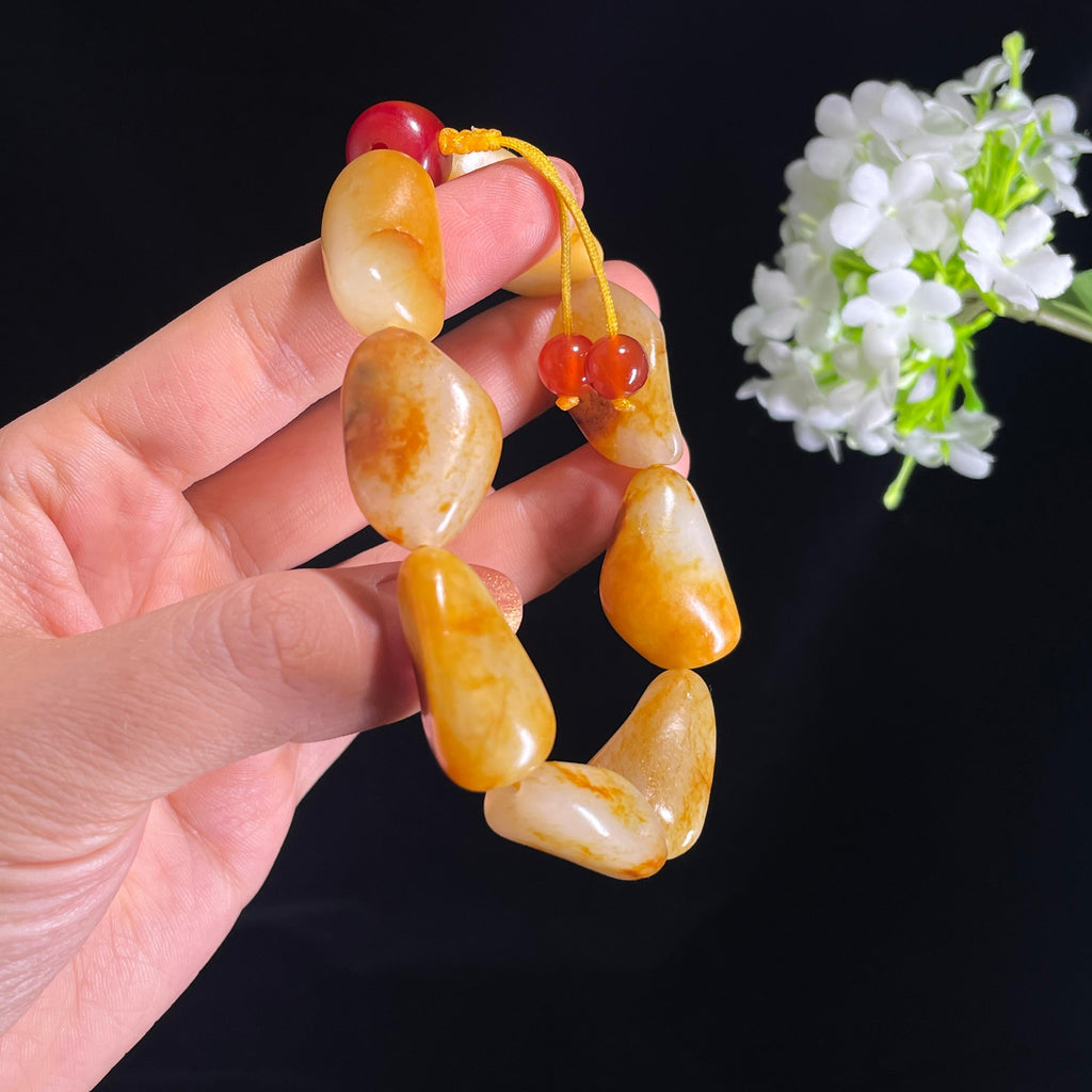 和田玉白玉红皮洒金皮精品原籽手串（yc410682）