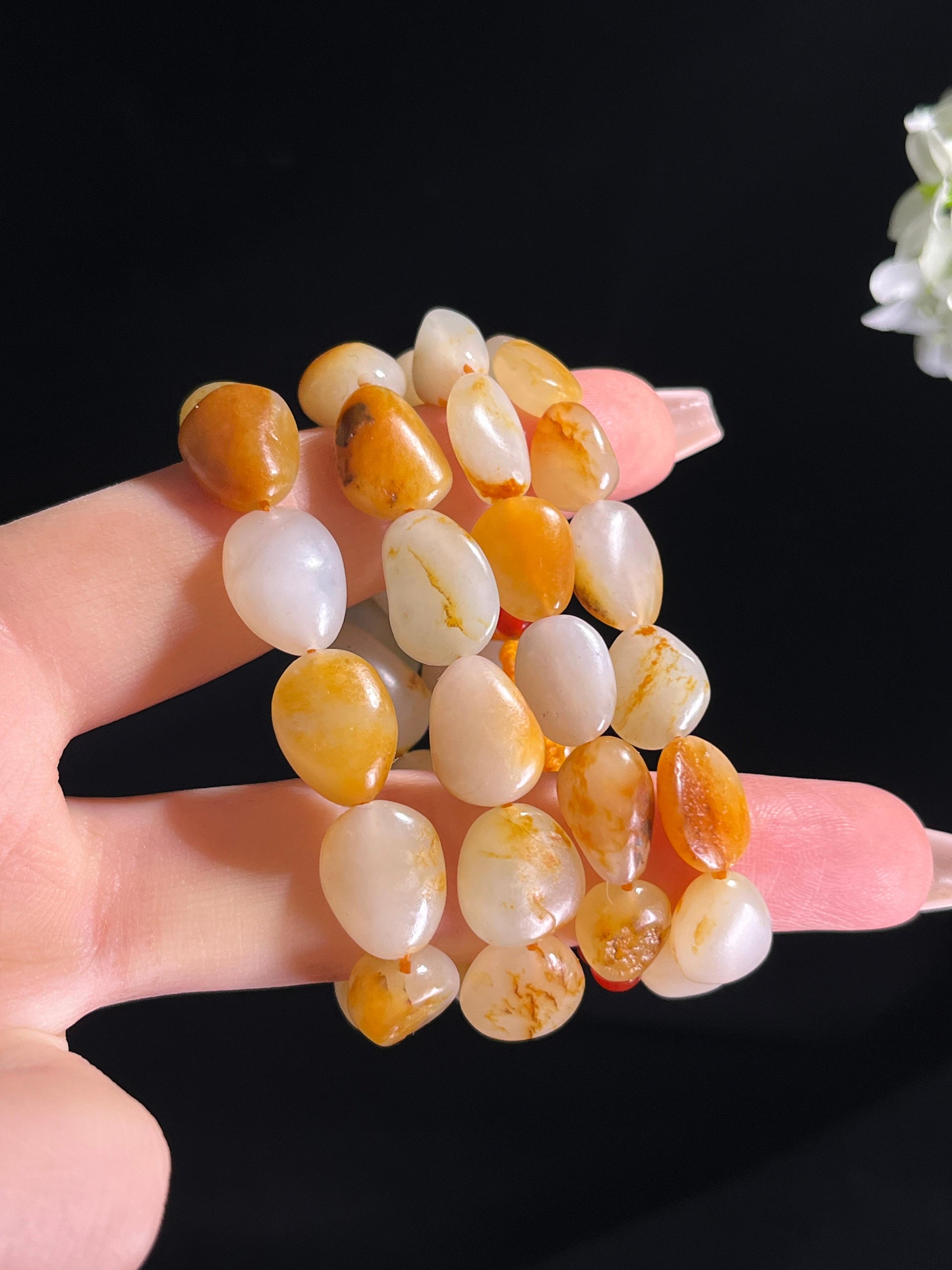 和田玉白玉洒金皮“多籽多福”籽料原石项链（yc260817）