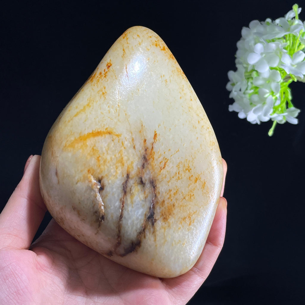 和田玉白玉“霜汀金织”洒金洒红皮籽料（yc387536）