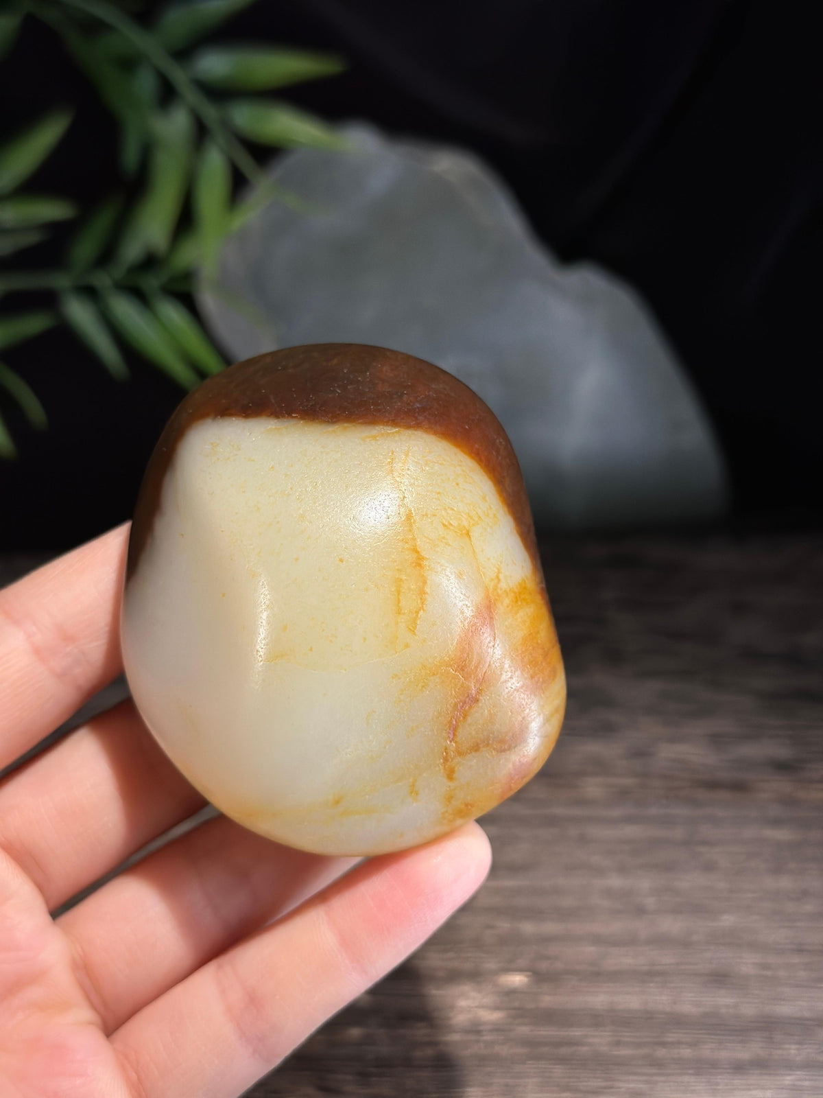 新疆和田玉收藏级黄白种黑红油沁皮籽料手把件（yc728870）