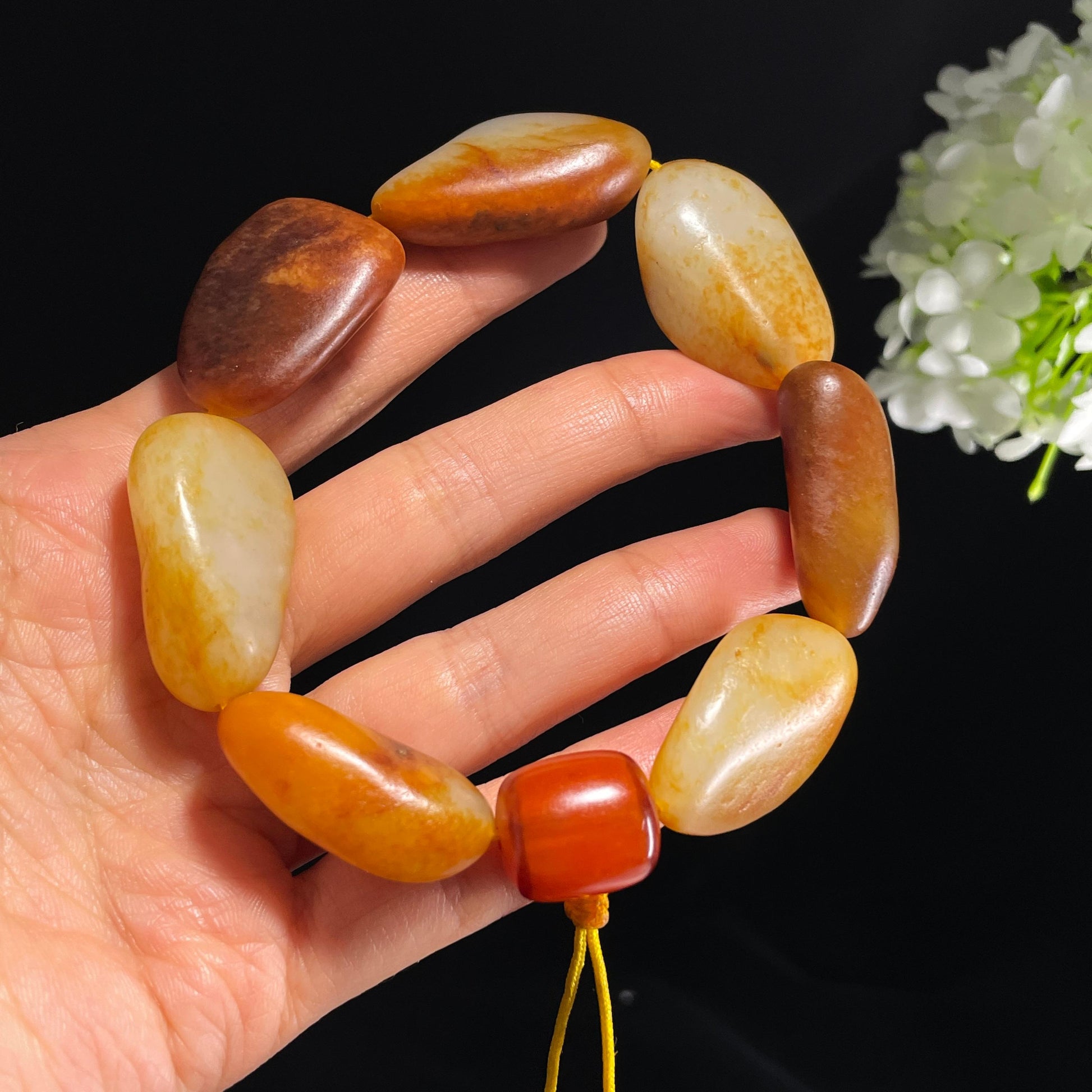 和田玉白玉红沁洒金皮红皮原籽手串（yc355844）