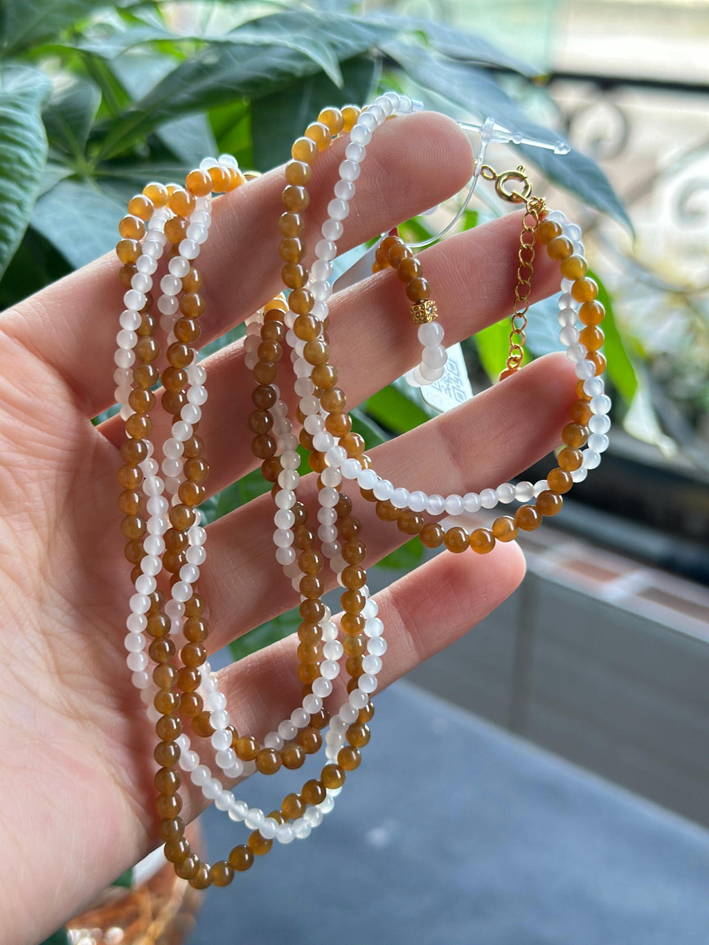 和田玉S925银镶糖玉白玉麻花项链+手串+戒指（yc727779）