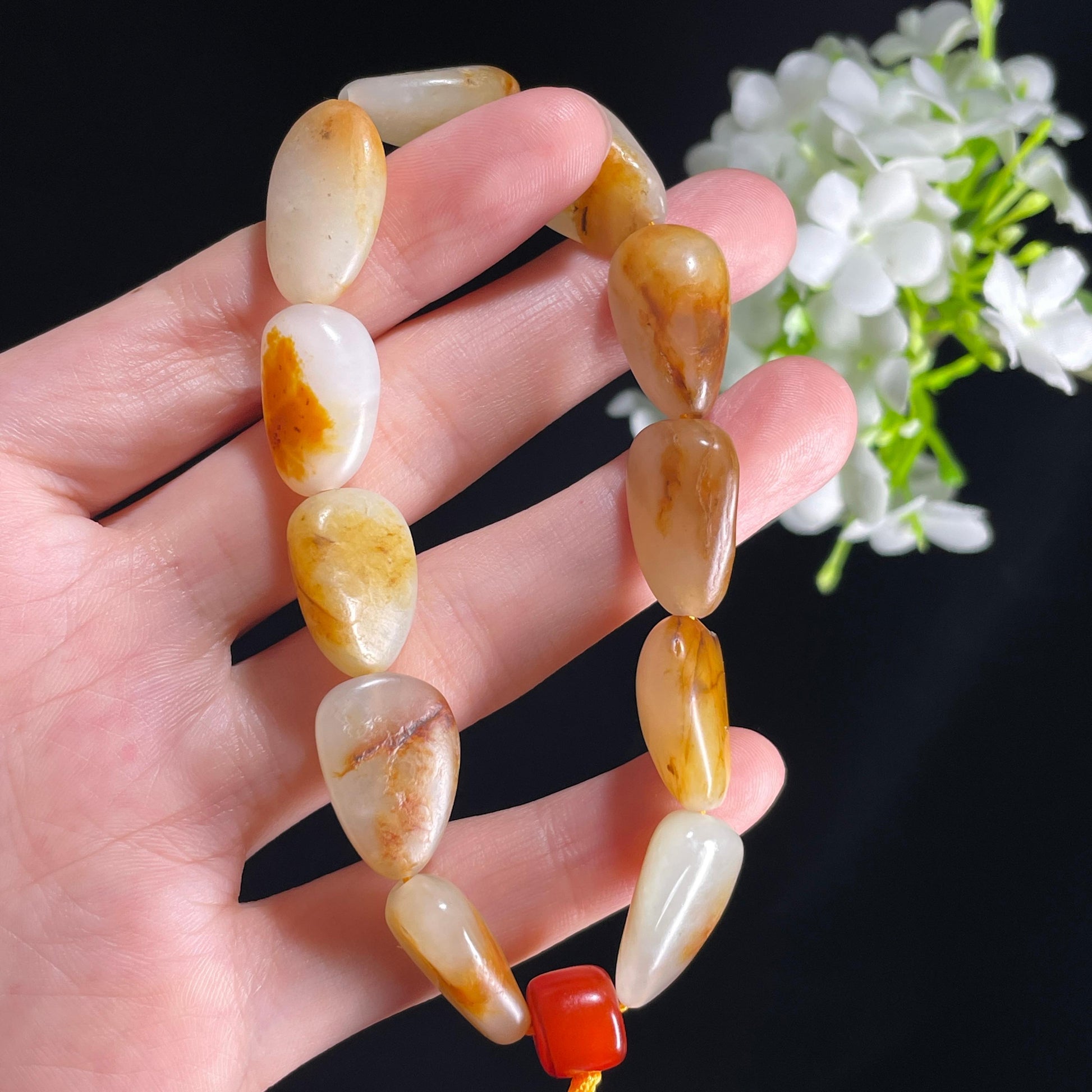 新疆天然和田玉白玉红皮原籽手串（11颗）（yc396000）