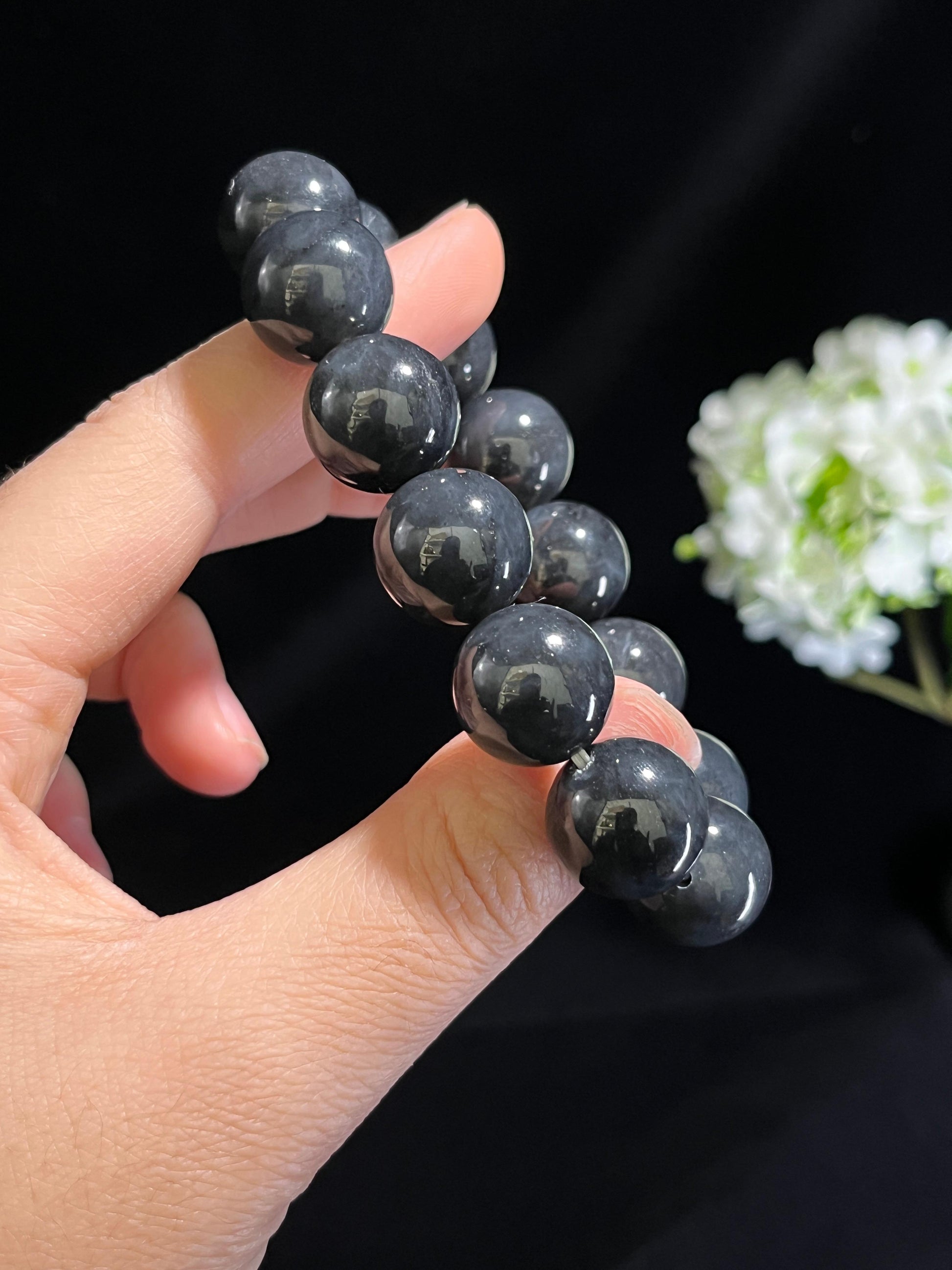 和田玉青花圆形珠手串（卡16）（yc254943）