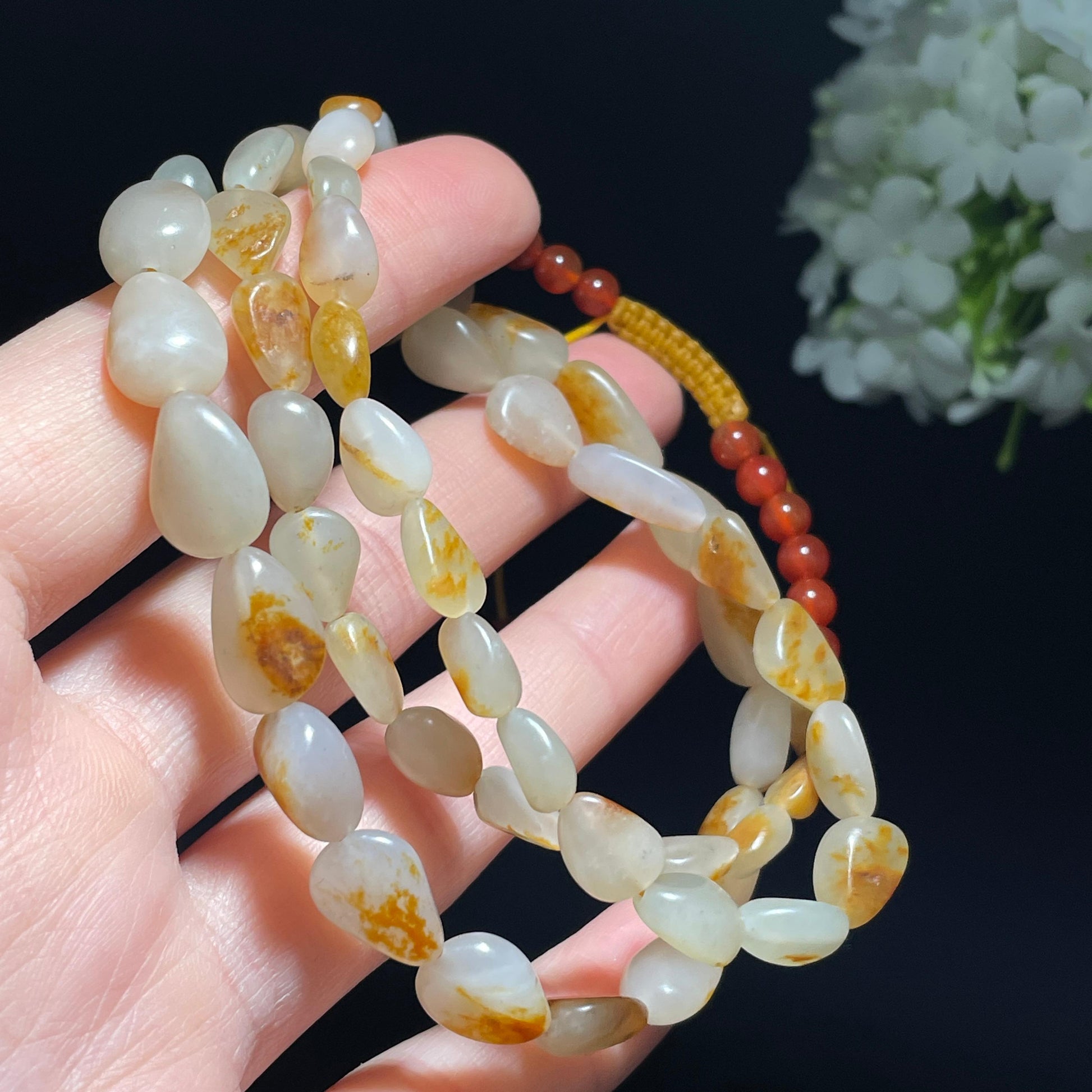 和田玉白玉洒金皮红皮原籽项链（yc355860）