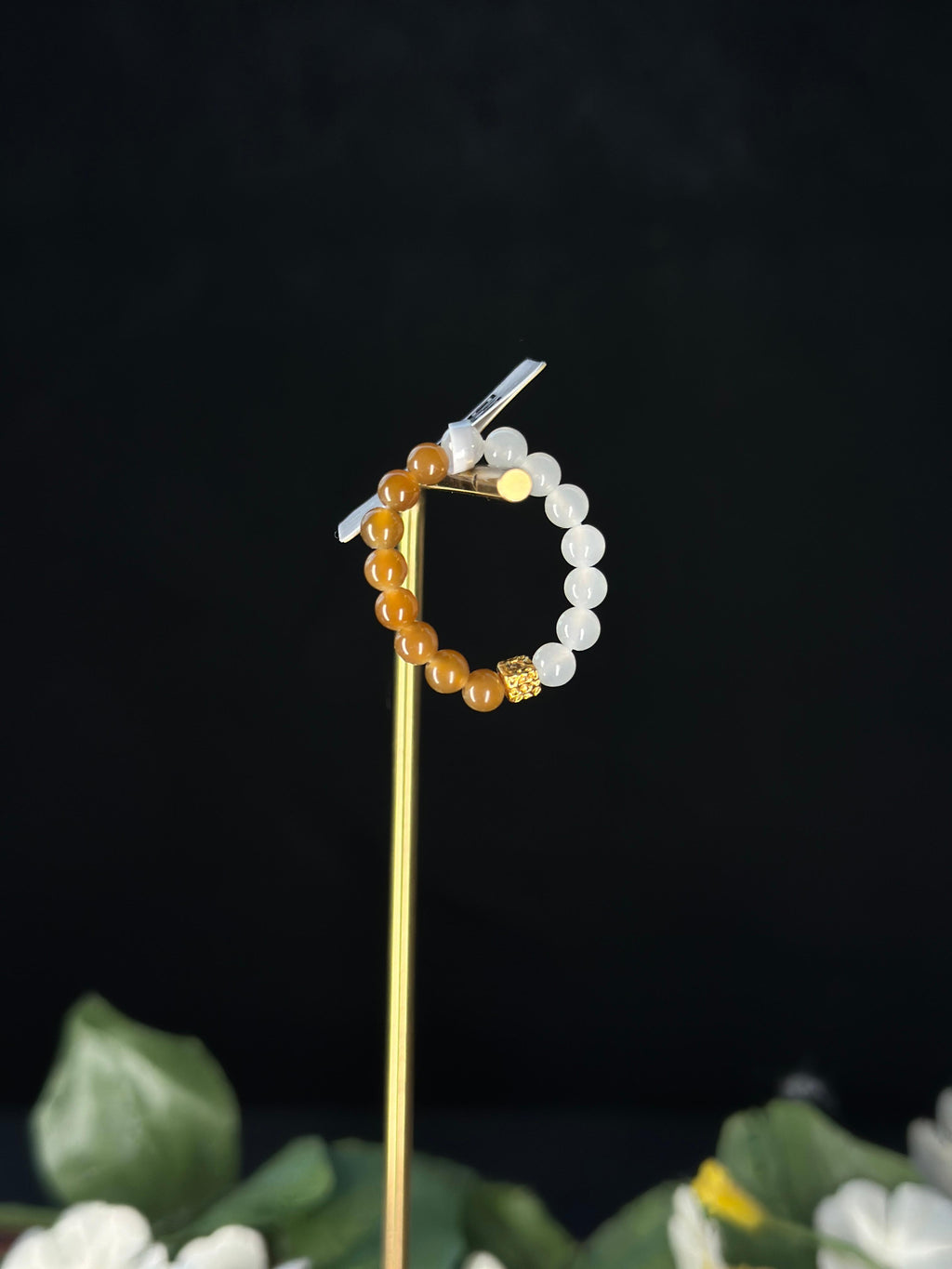 和田玉S925银镶糖玉白玉麻花项链+手串+戒指（yc727779）