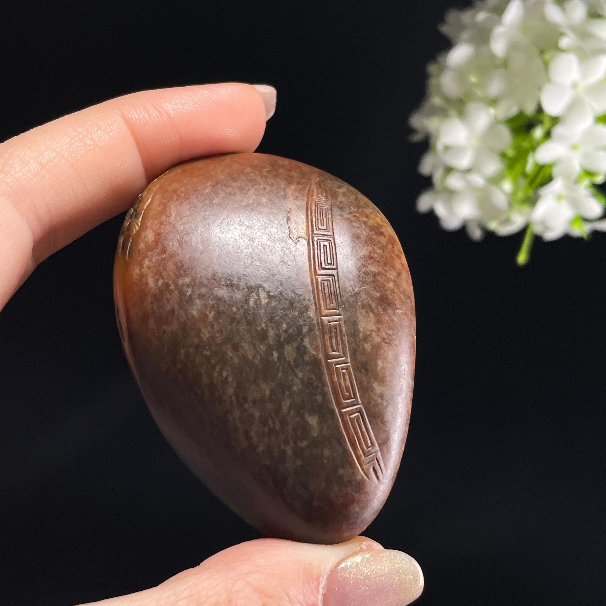 新疆天然和田玉红沁籽料乘龙观音雕刻（yc355959）