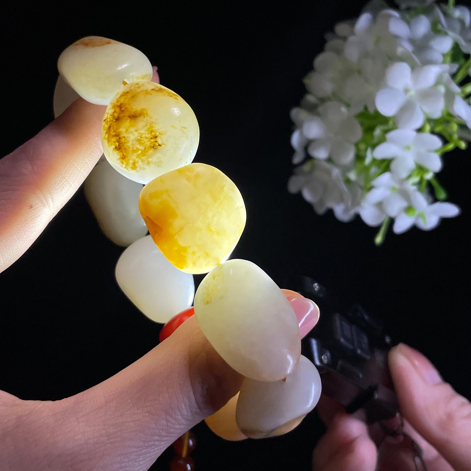 和田玉白玉洒金皮红皮原籽手串（yc356192）