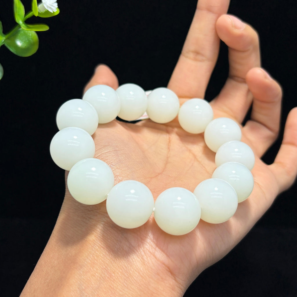 高品质和田羊脂白玉圆珠手串（yc786996）