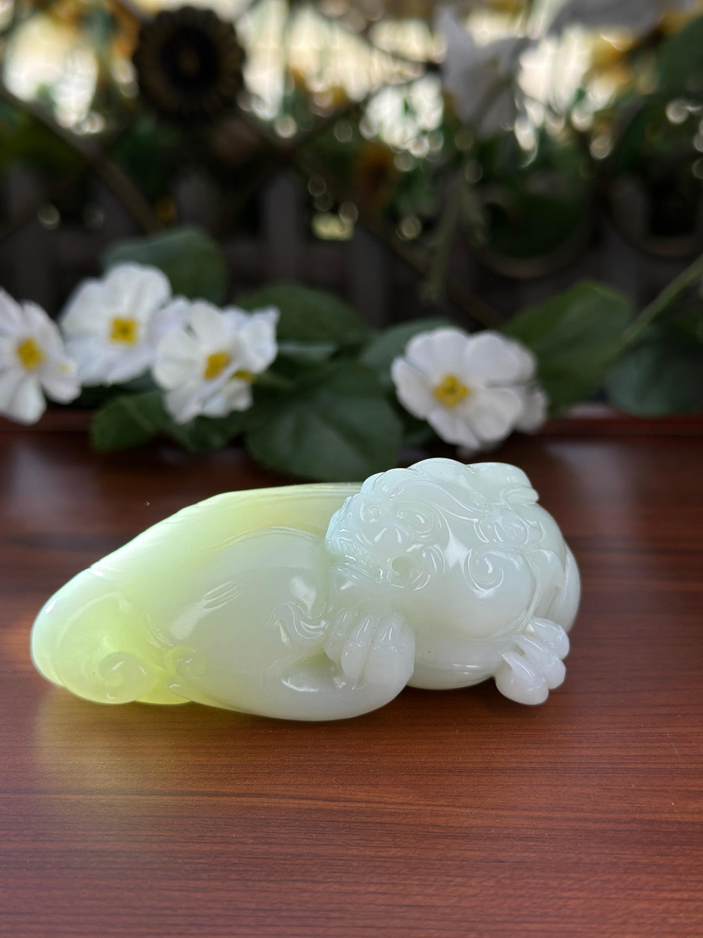 和田玉白玉回首貔貅手把件（yc704409）