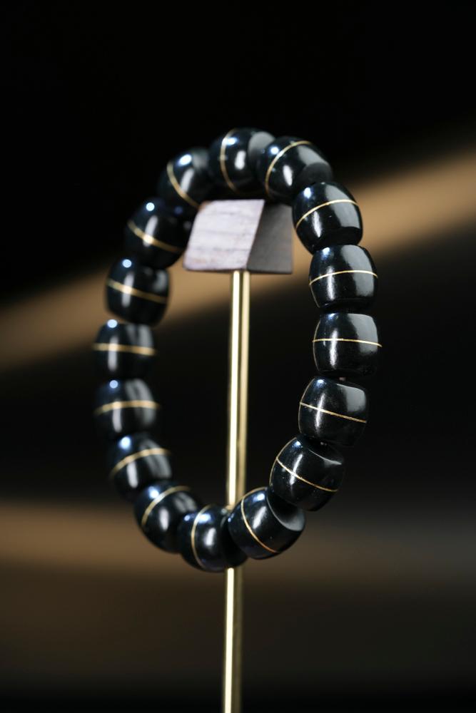 和田玉塔青非遗传承错金工艺手串（卡13）（yc248304）