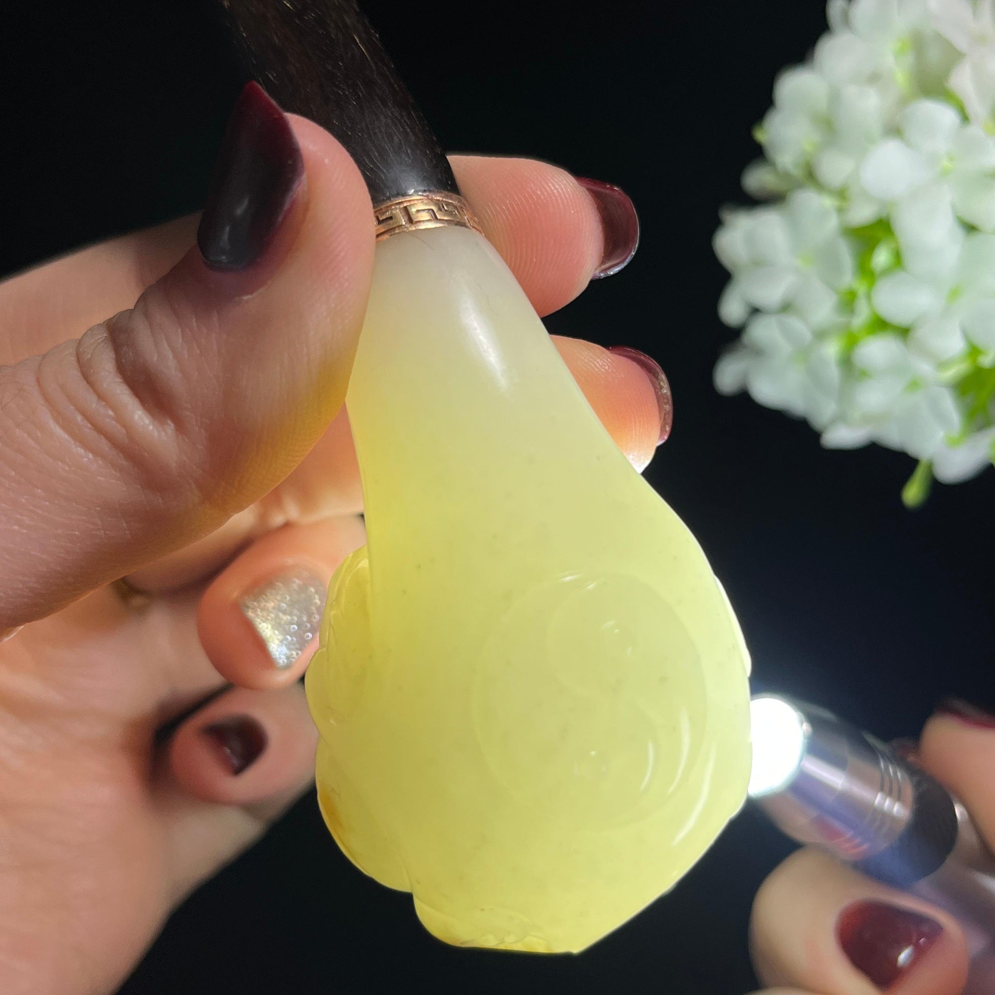 和田玉羊脂白玉洒金皮籽料烟斗（yc337062）