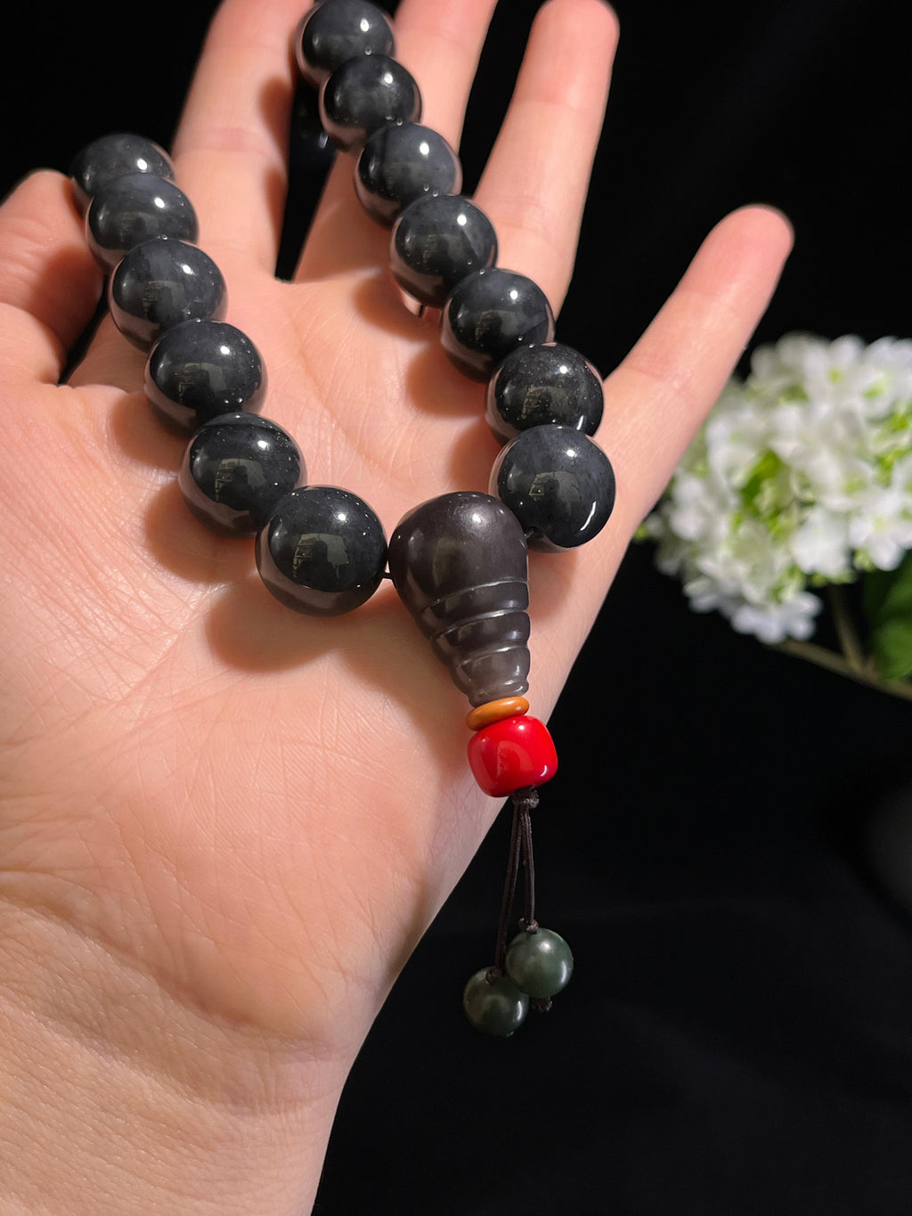 和田玉青花圆形珠手串（卡16）（yc254947）