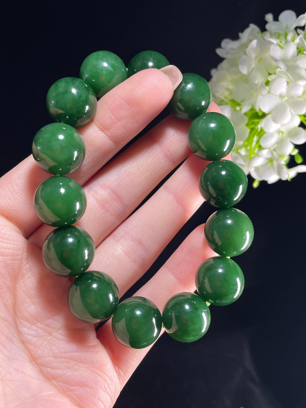 新疆天然和田玉碧玉圆珠手串（yc357649）