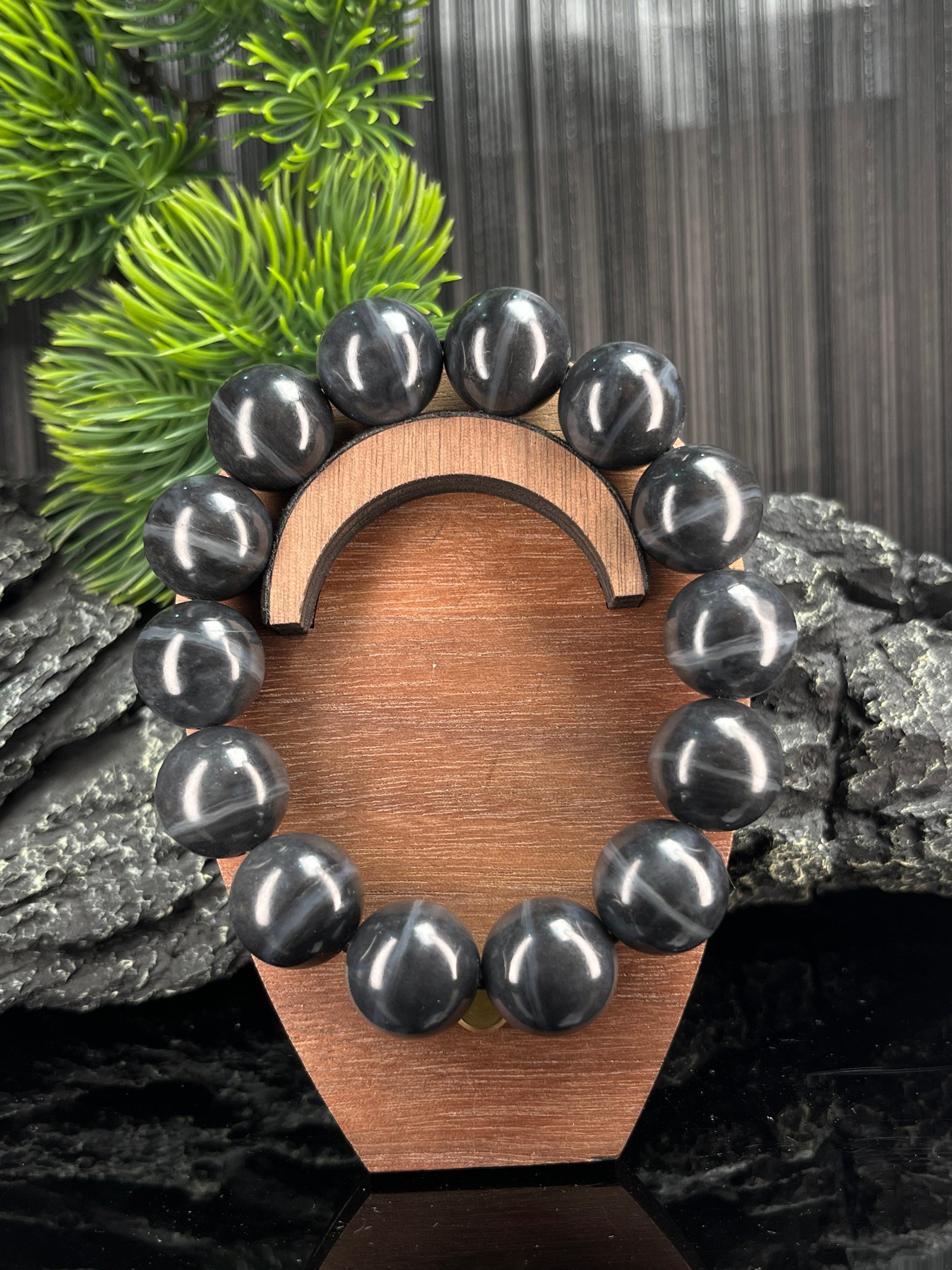 和田玉青花籽料一线天手串（14卡）（yc222795）