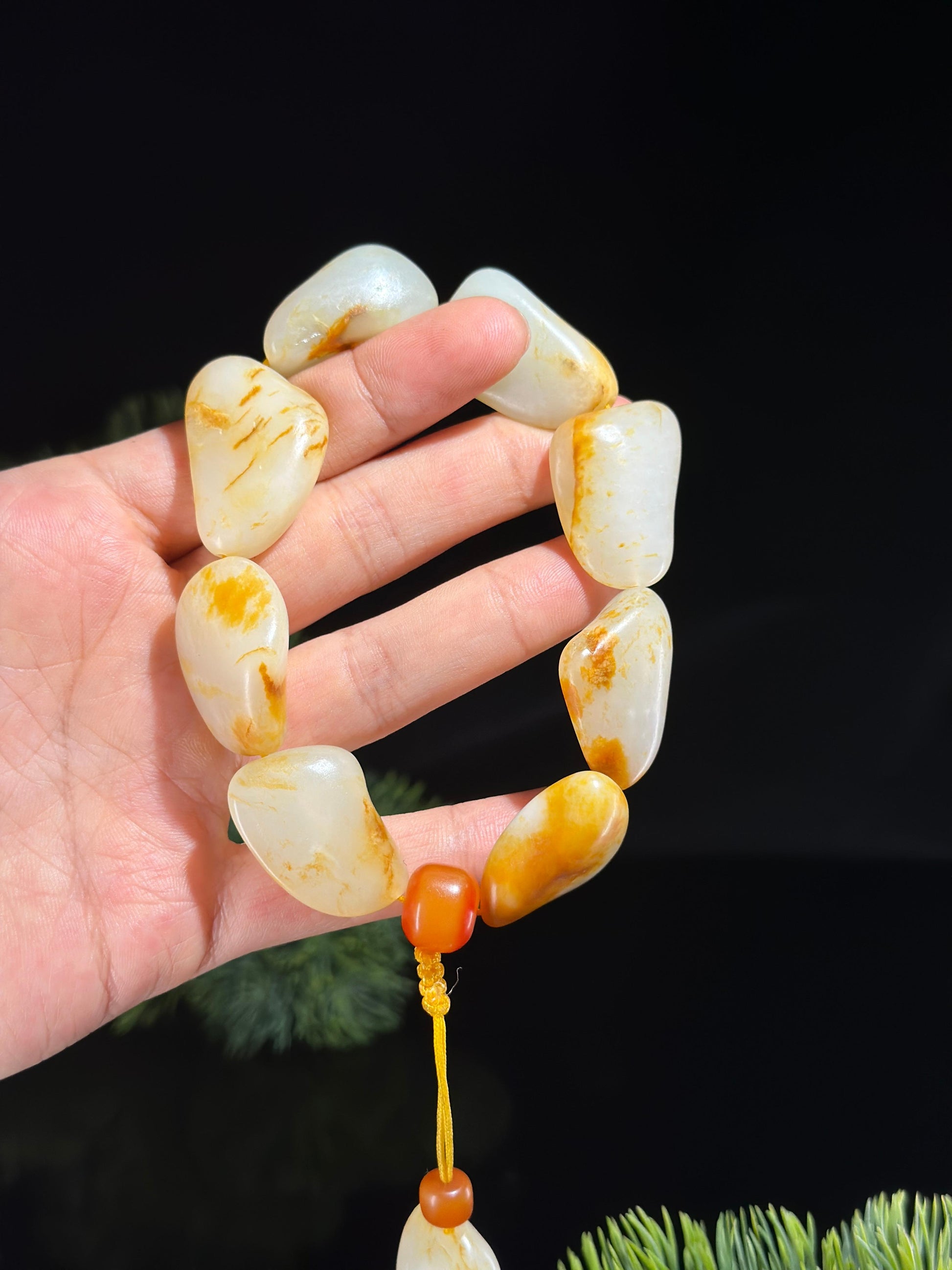 新疆天然和田玉红皮洒金皮精品原籽手串（9颗）（yc475328）