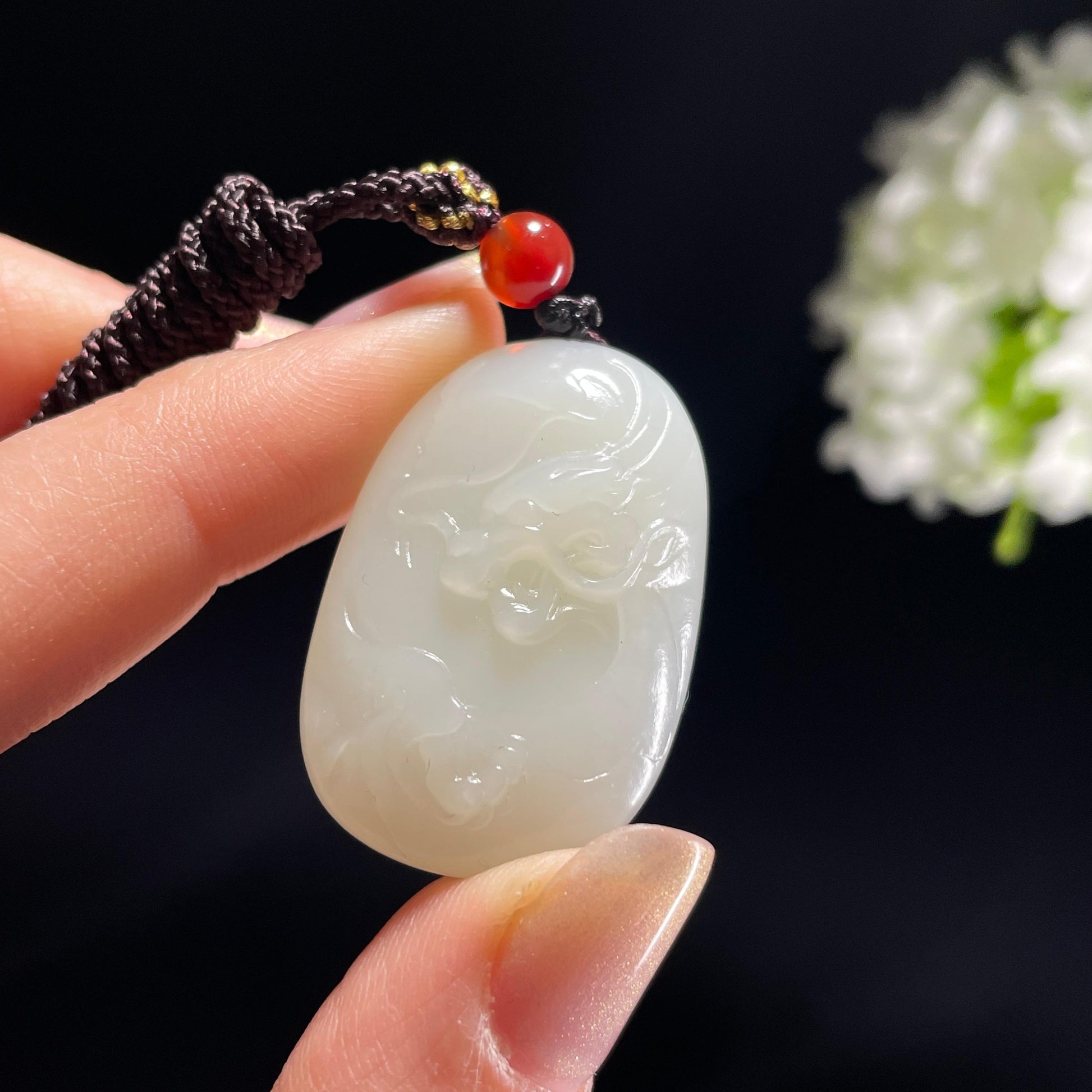 新疆天然和田玉白玉龙雕刻挂件（yc360330）