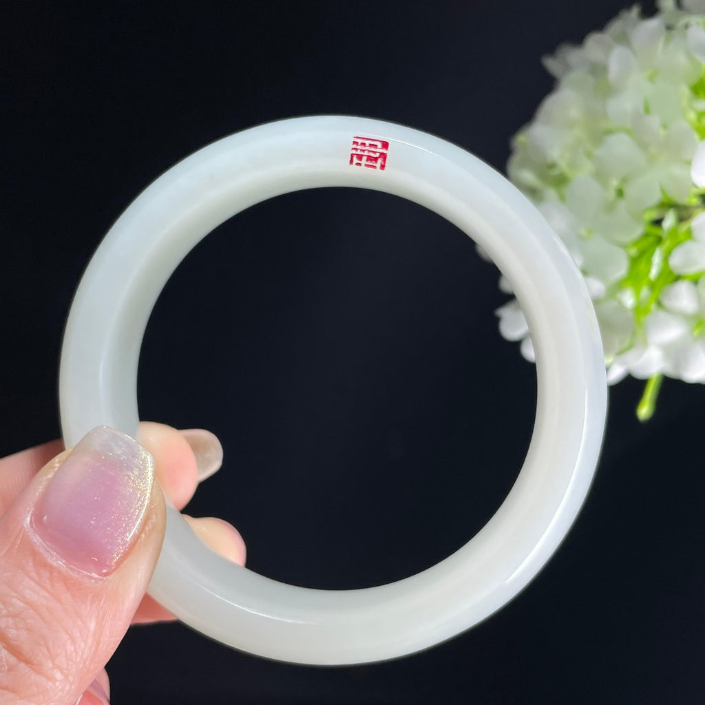 2026.4.21新疆天然和田玉“清辉纳福”籽料羊脂白玉手镯（yc389853）