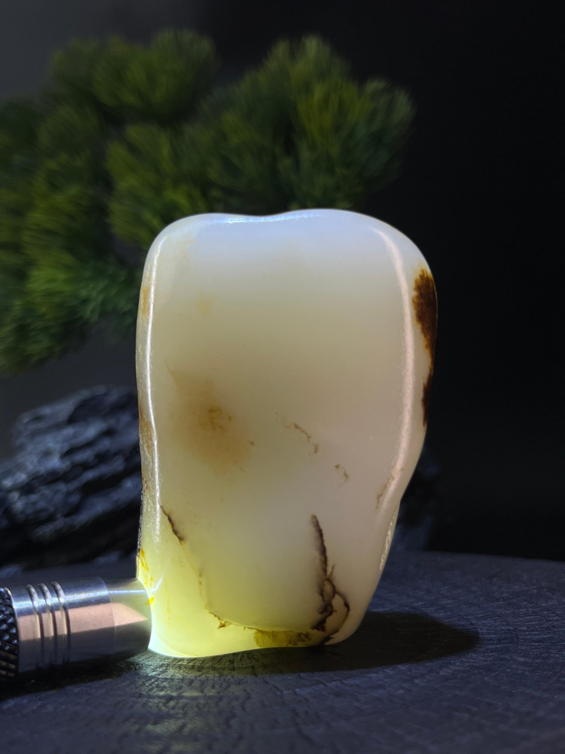 和田玉羊脂白带洒金黑红皮籽料手把件（yc228075）