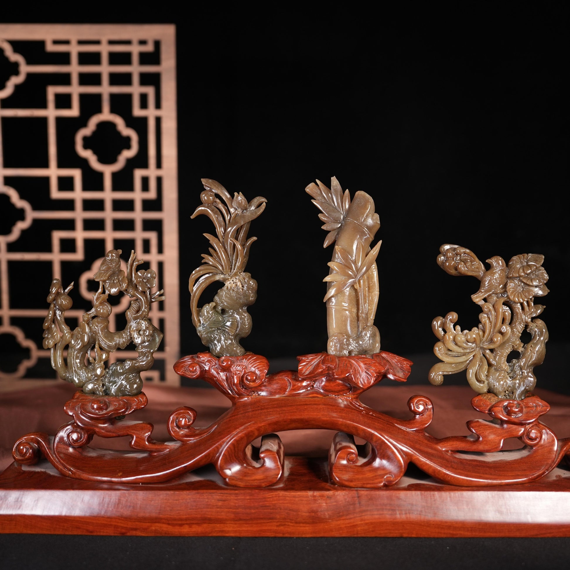 和田玉糖料梅兰竹菊四君子摆件（yc447686）