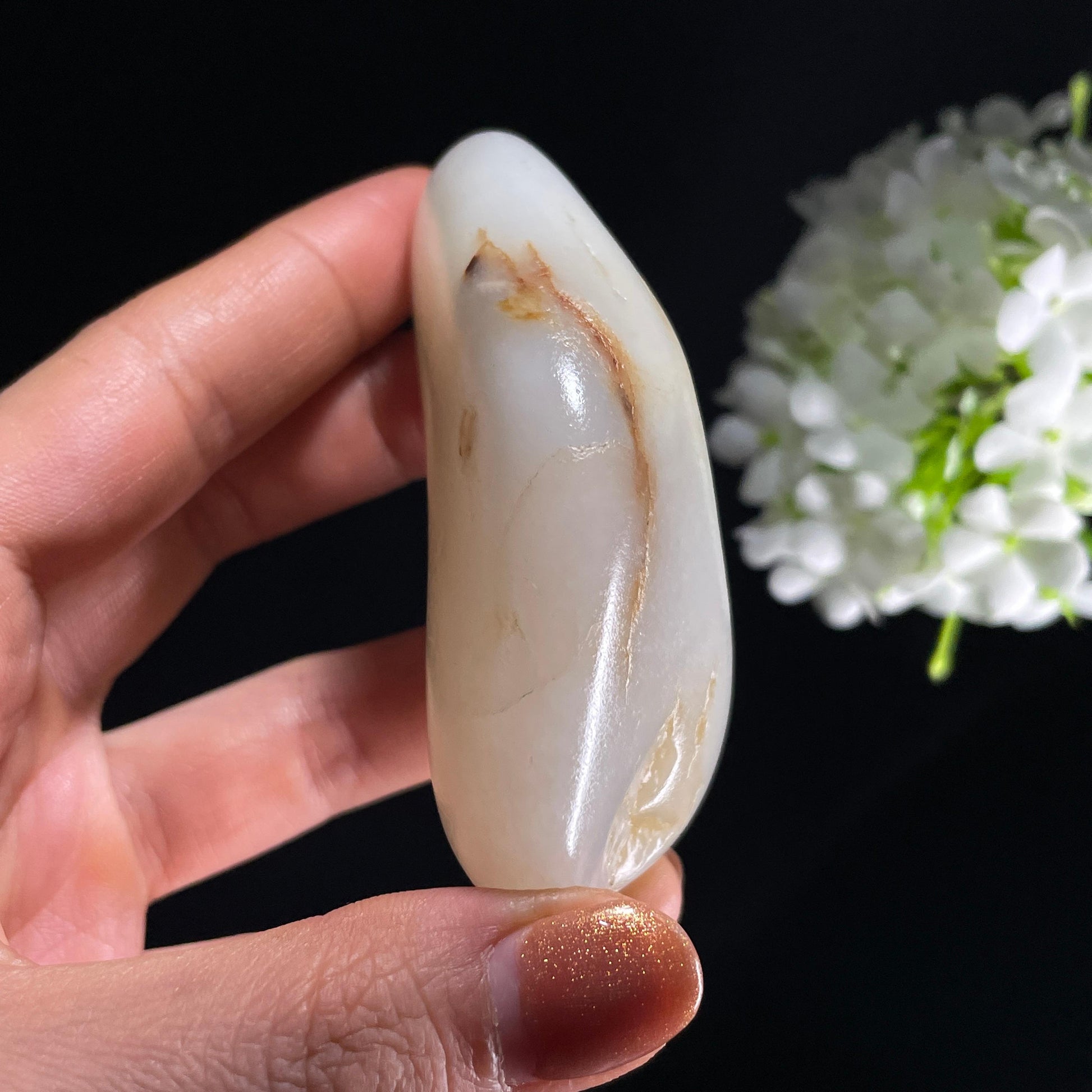 和田玉白玉“风起玉痕”淡洒金皮籽料（yc392633）