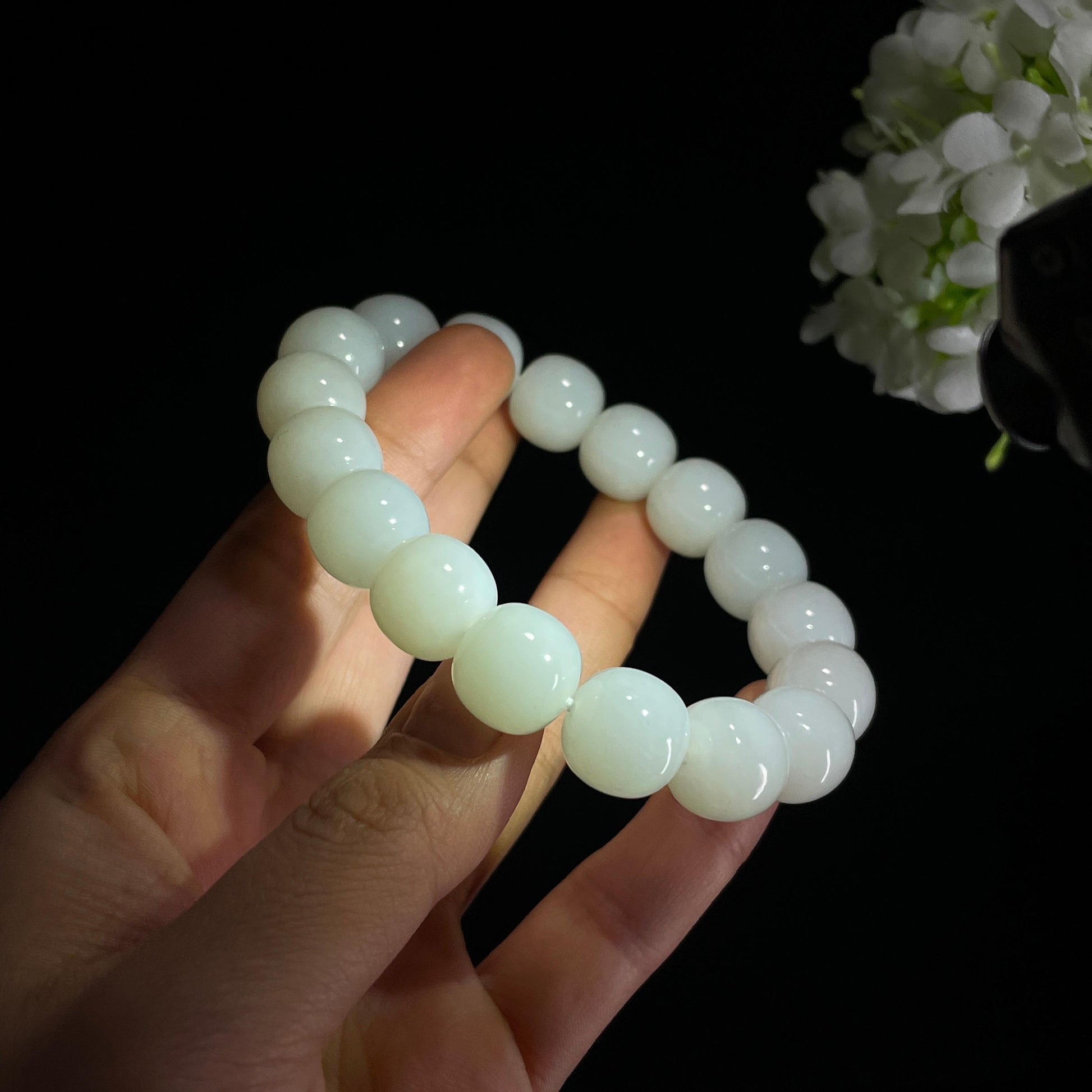 和田玉白玉老型珠手串（yc338110）