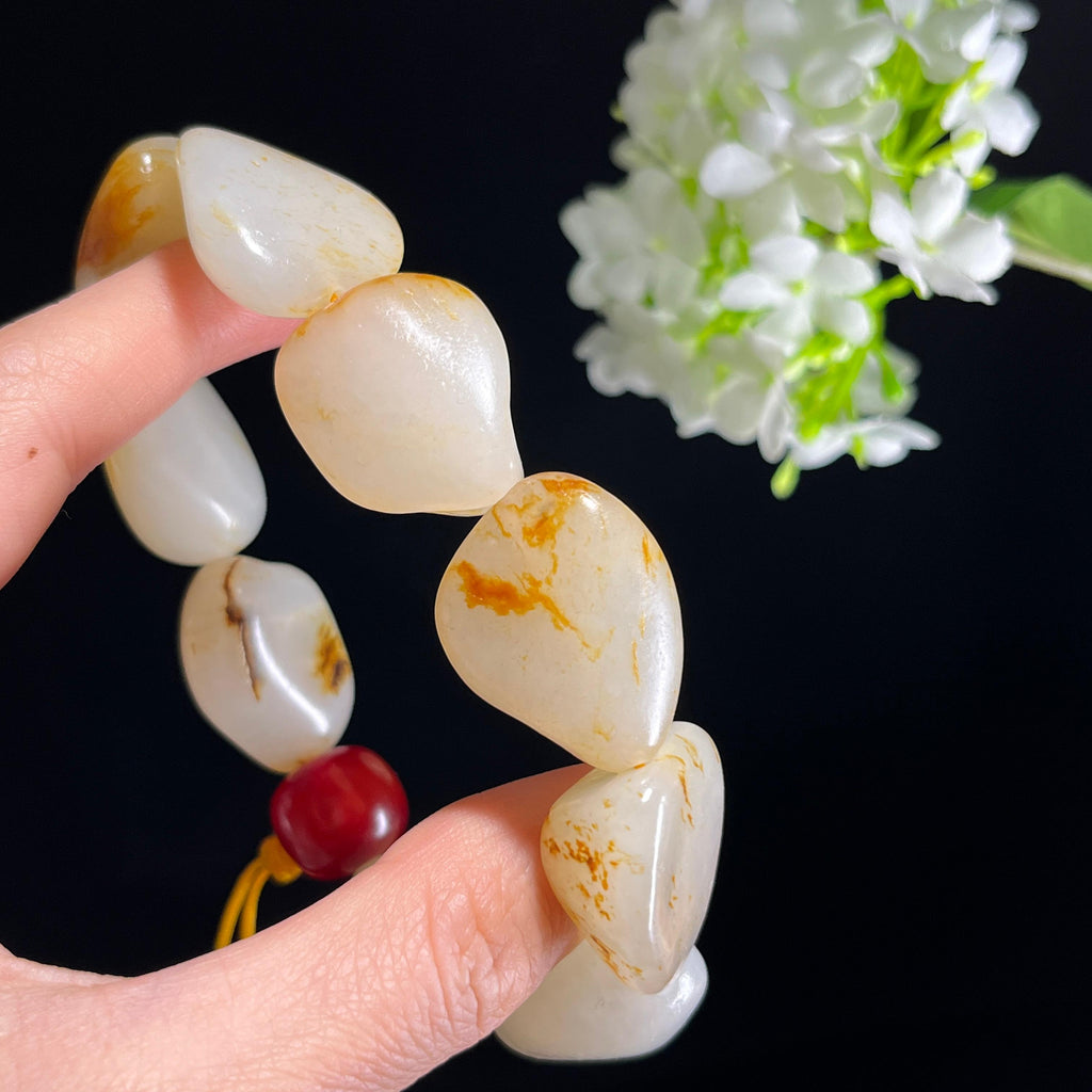 和田玉白玉洒金皮黑红皮籽料原籽手串（yc347498）