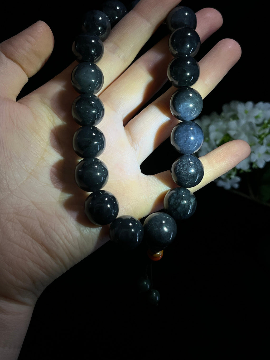 和田玉青花圆形珠手串（卡16）（yc254948）