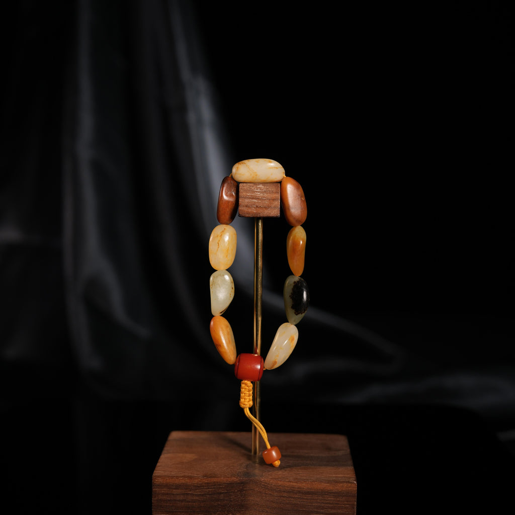 新疆天然和田玉多宝原籽手串（9颗）（yc449783）