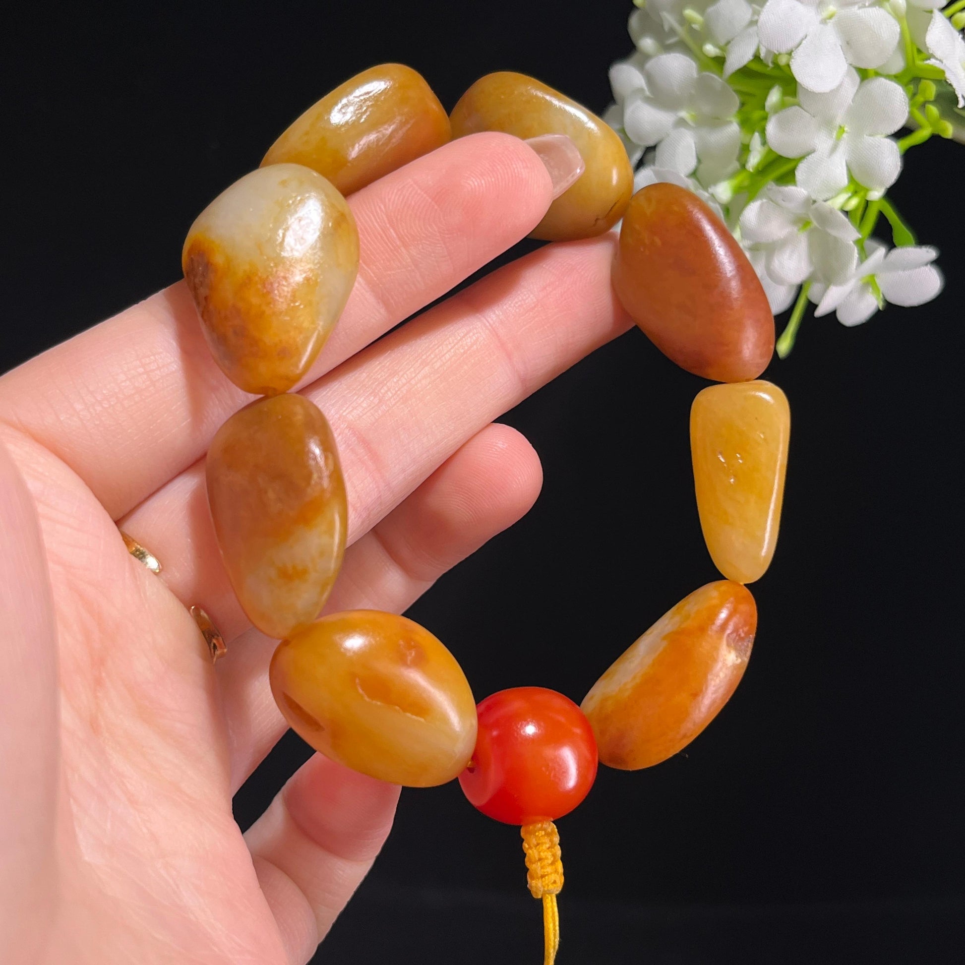 和田玉黄沁红沁原籽手串（yc381638）