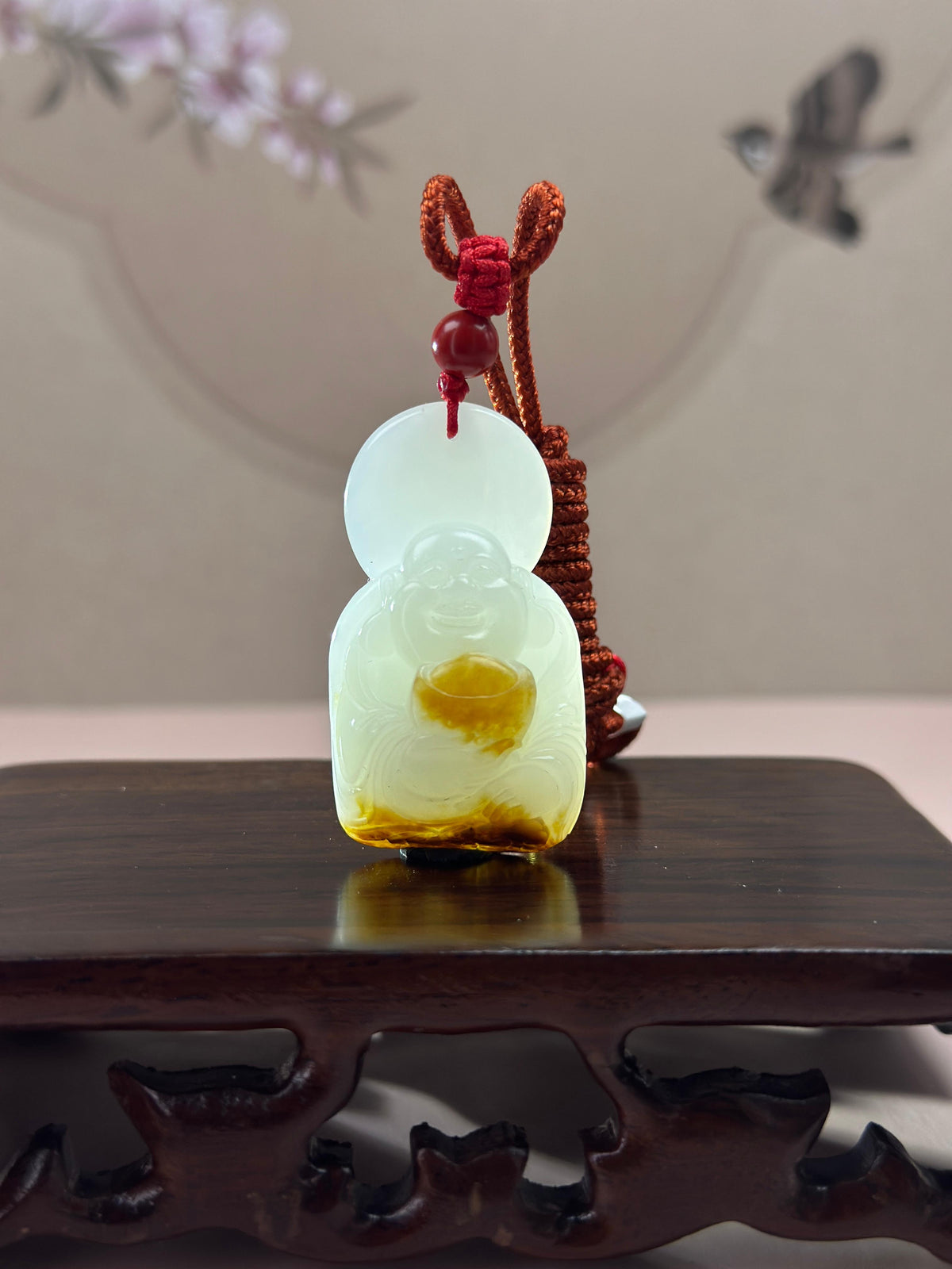 精品新疆和田玉红皮白玉籽料元宝弥勒佛挂件（yc766352）