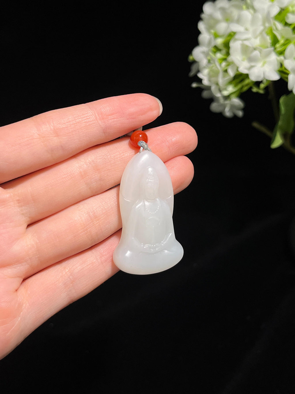 和田玉白玉观音雕刻挂件（yc250393）