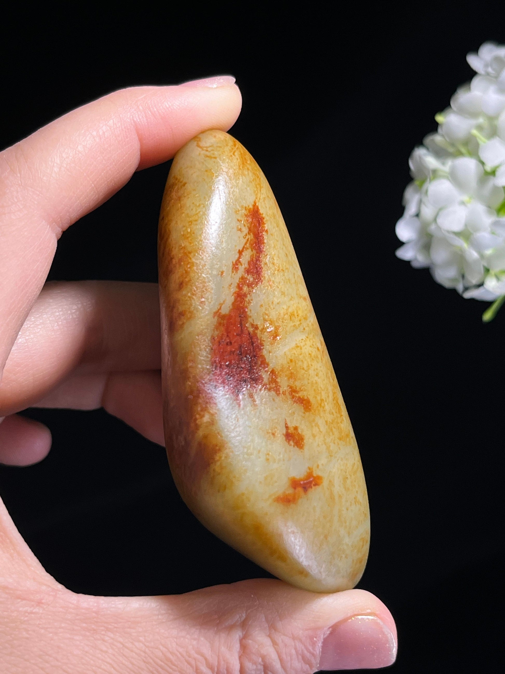 新疆天然和田玉籽料原石聚红皮手把件（yc262717）