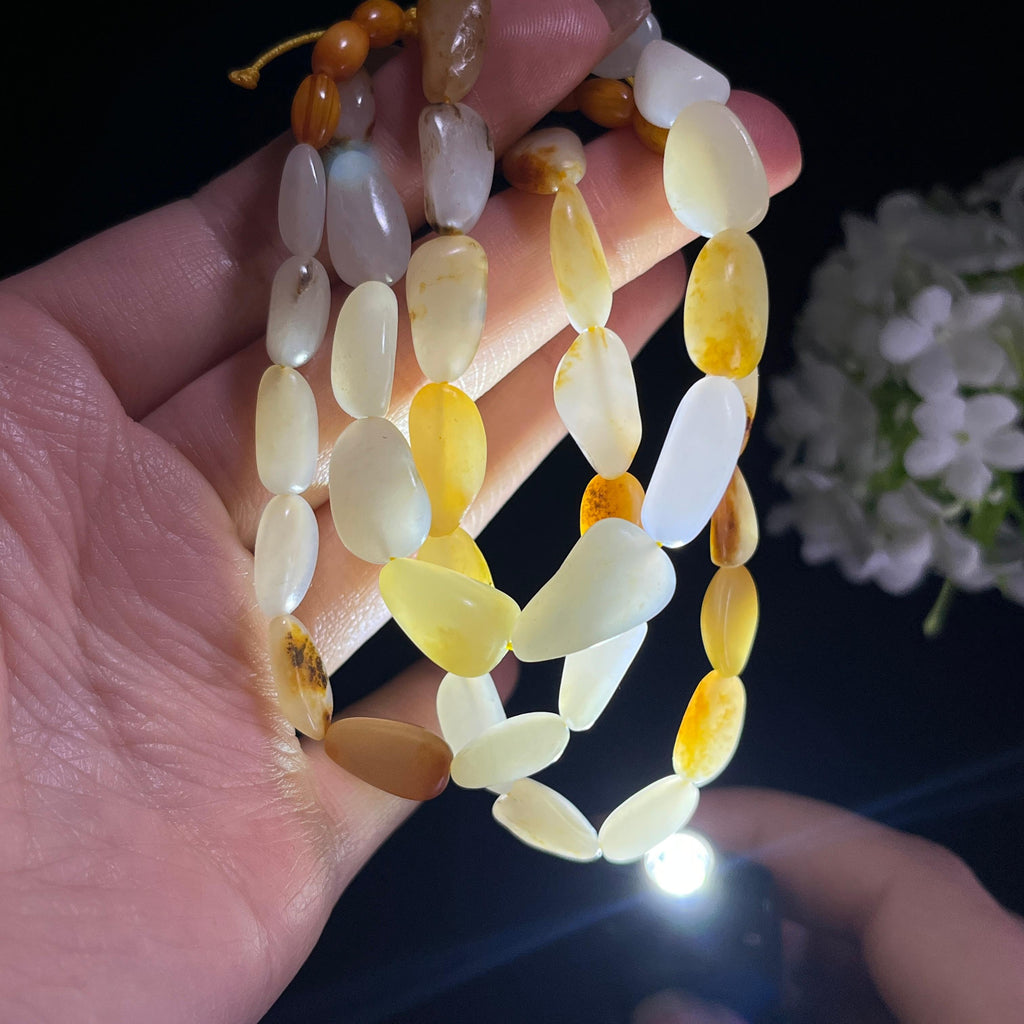 和田玉白玉多皮色原籽手串（yc382731）