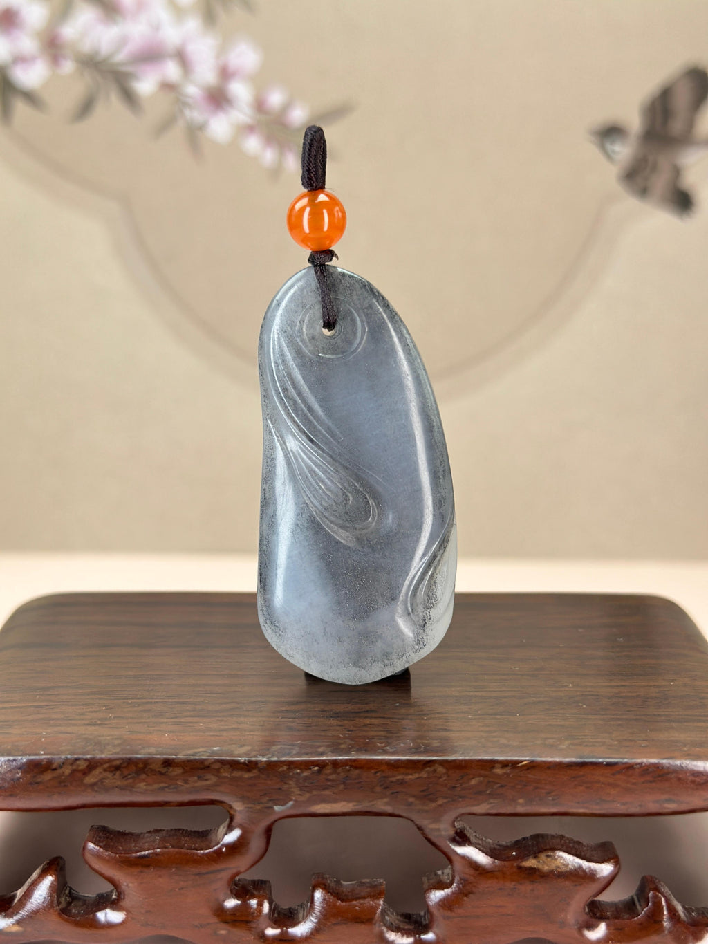 和田玉青花随形云纹挂件（yc763833）