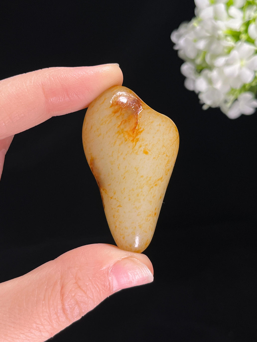 新疆和田玉特色洒金皮“玉液水滴”籽料原石（yc255629）