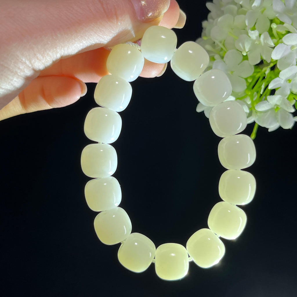 新疆天然和田玉羊脂白玉老型珠手串（yc348946）