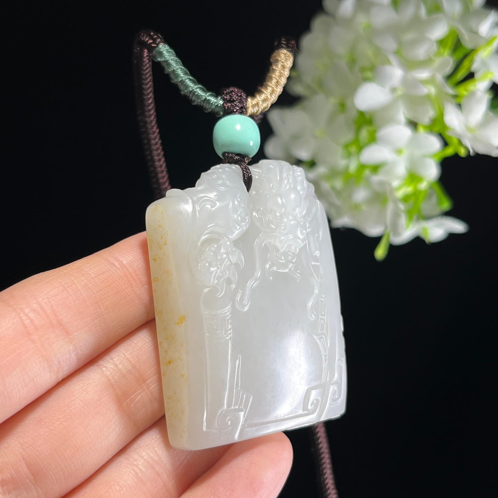 和田玉白玉洒金皮“福聚灵貔”籽料貔貅挂件（yc349592）
