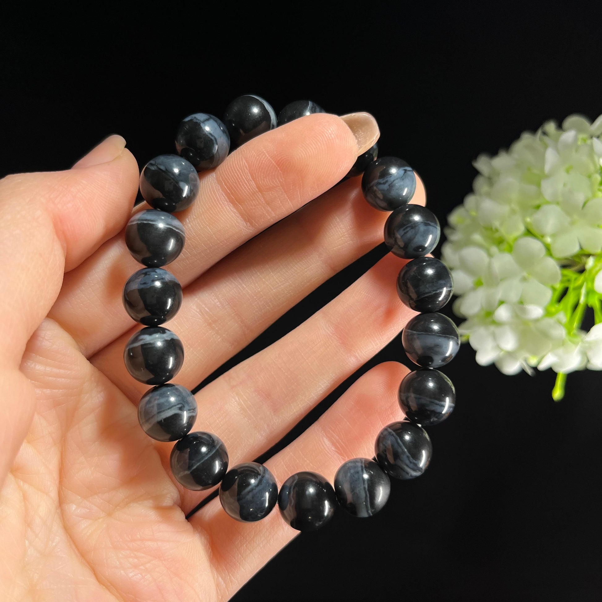 和田玉青花圆珠手串（19颗）（yc389109）