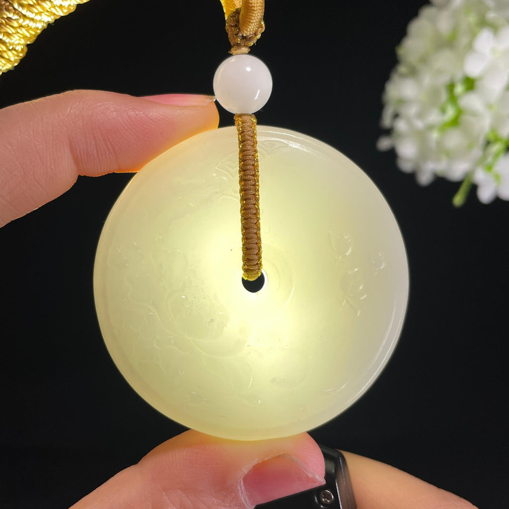 和田玉白玉莲花浮雕平安扣（yc428842）