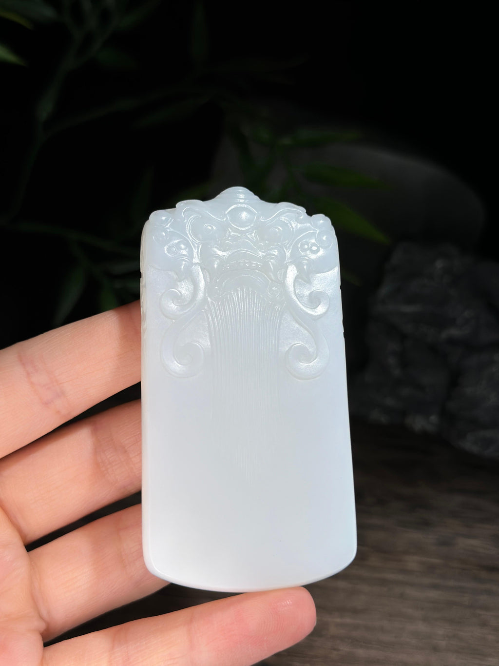 和田玉精品白玉兽面守护牌（yc728465）